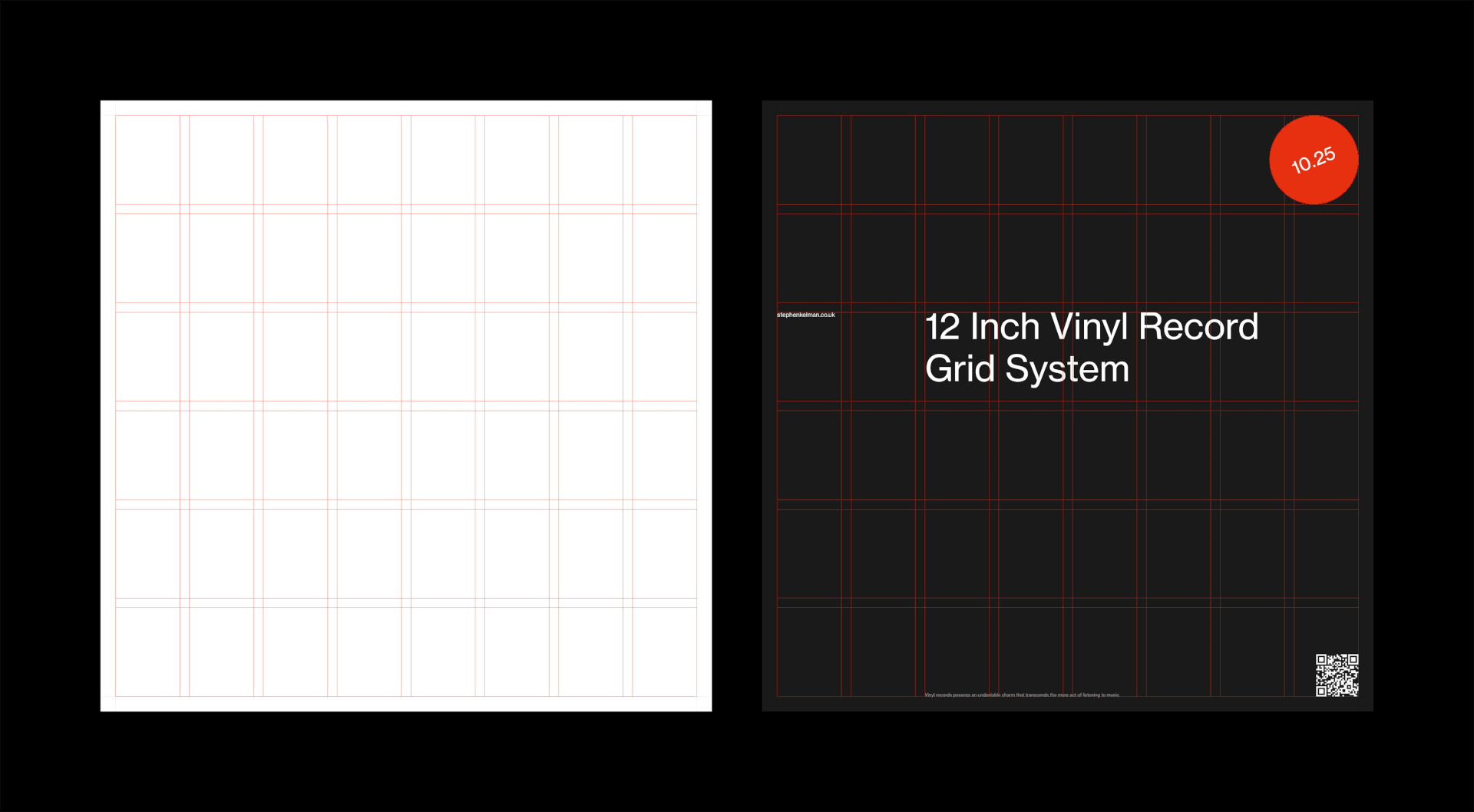 Visual representation of the 48-field modular grid used in the vinyl sleeve template.
