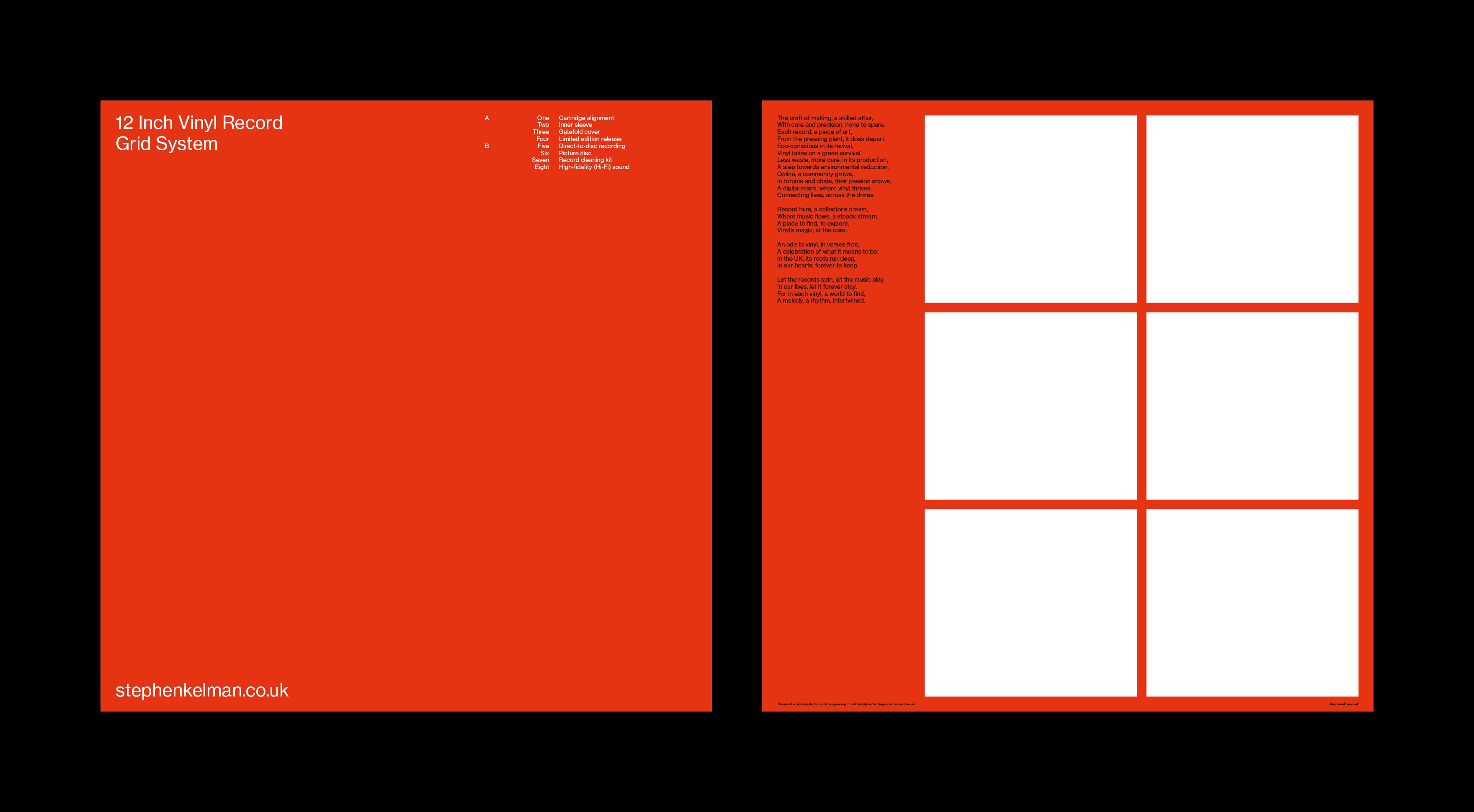Red record sleeve example with modern, asymmetric typographic arrangement.