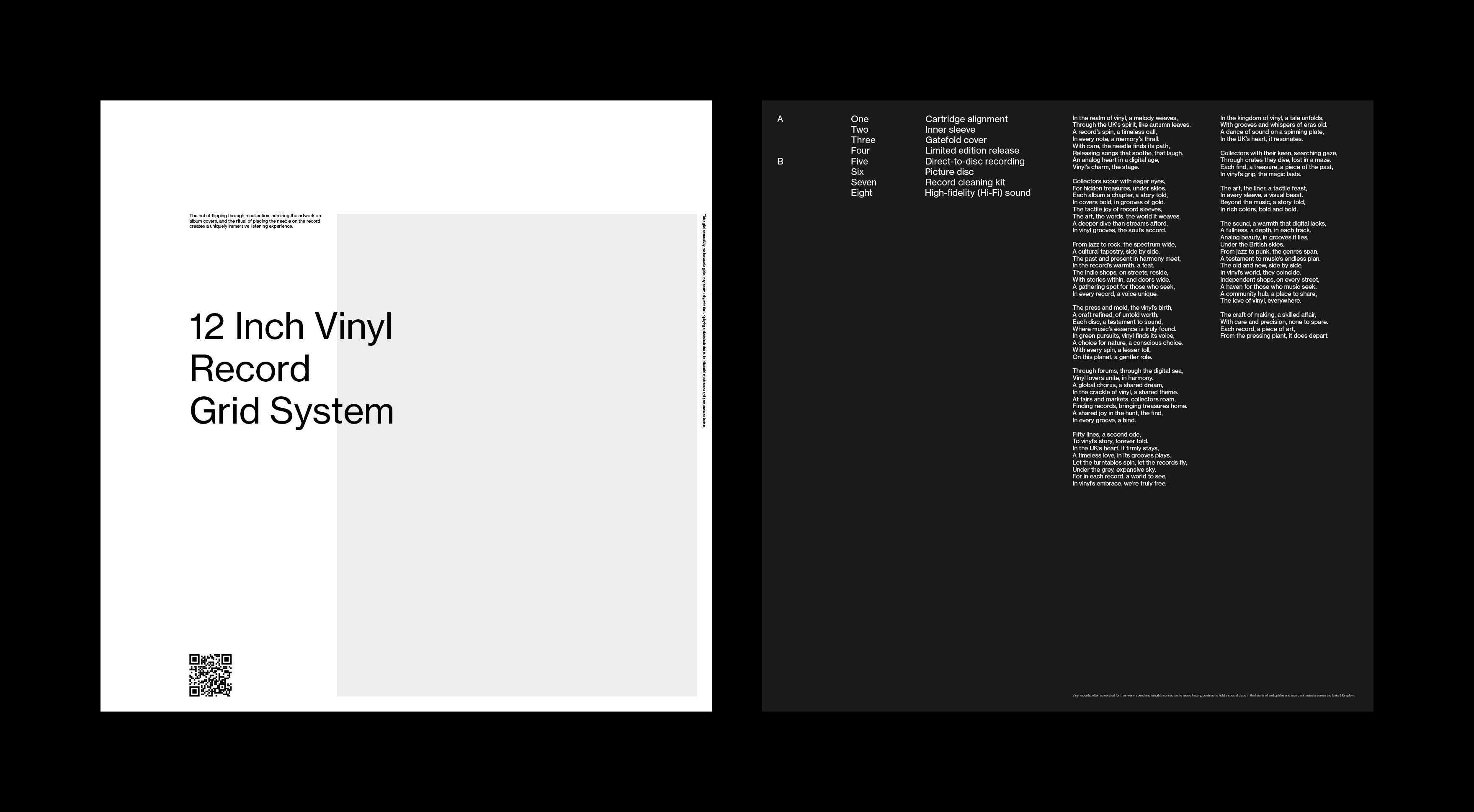 Example sleeve layout emphasizing Swiss-style design principles and typography