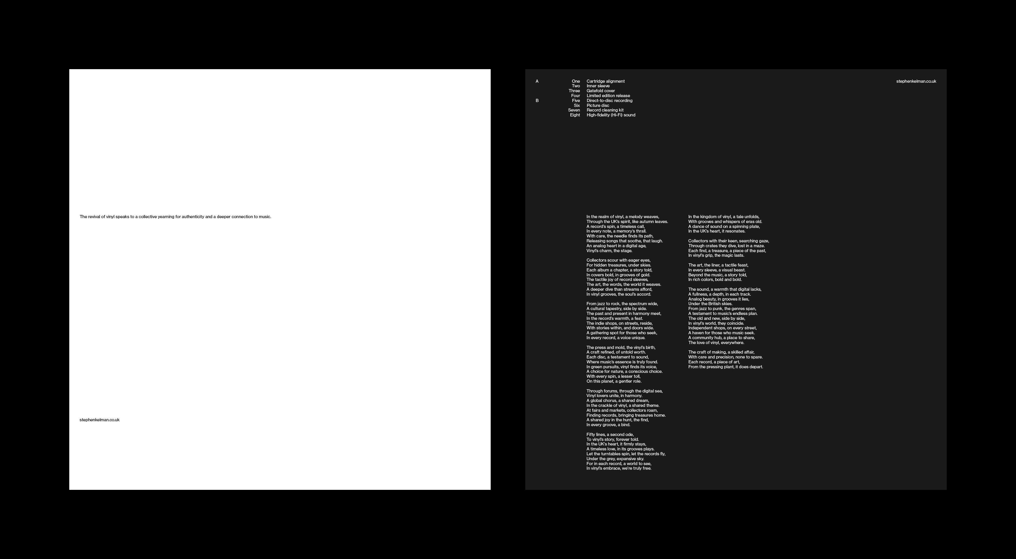 Black and white minimal typography layout examples for a vinyl record sleeve InDesign template