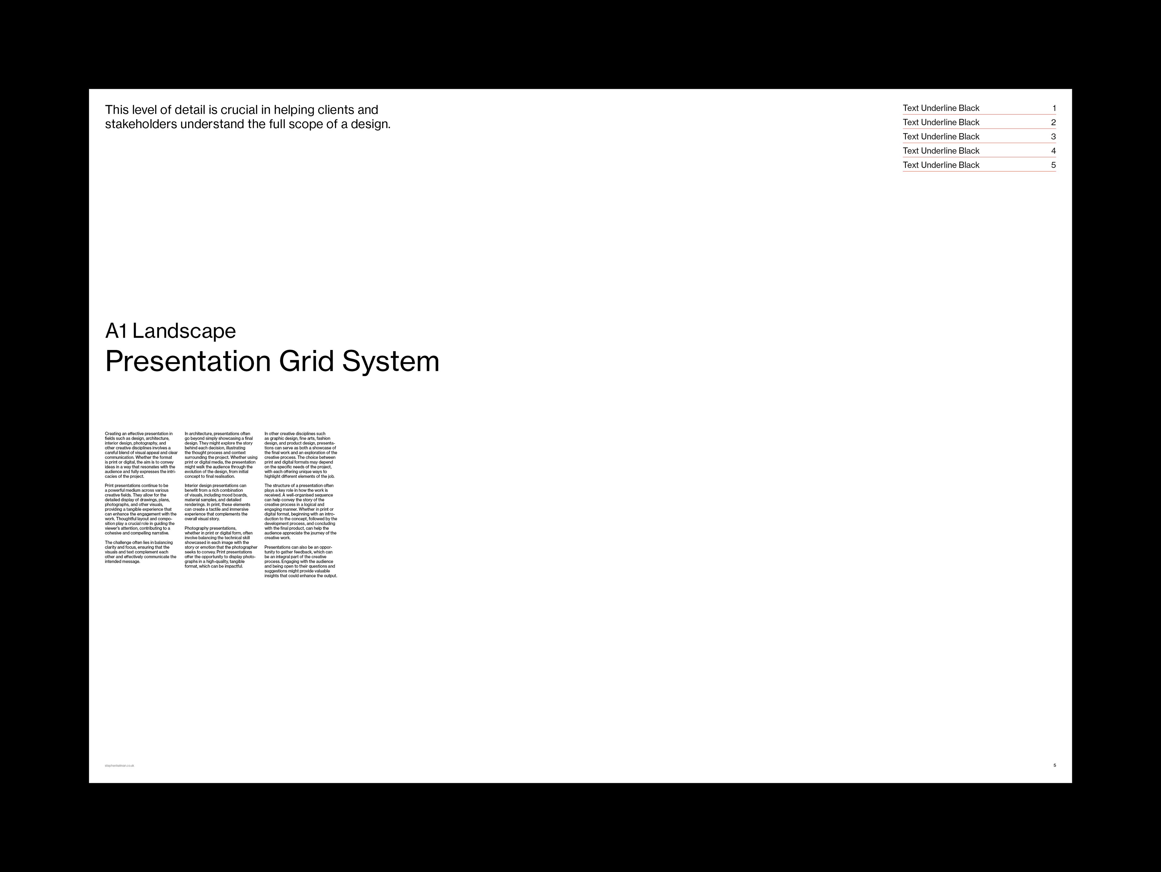White layout pairing the title with a five-column block of body copy and an indexed sidebar.