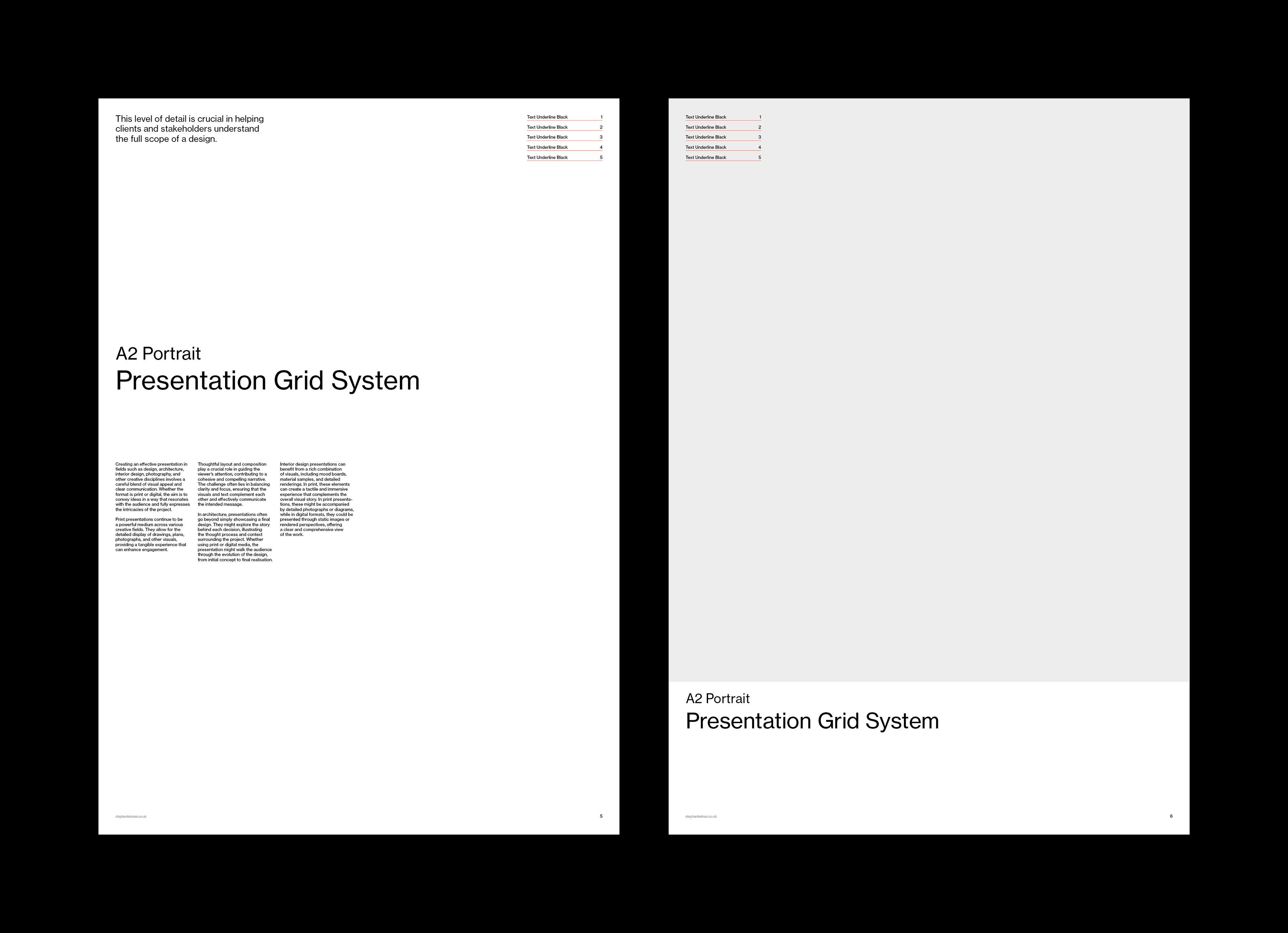 Two light layouts – text columns beneath the title, and a tall image placeholder titled at the foot.