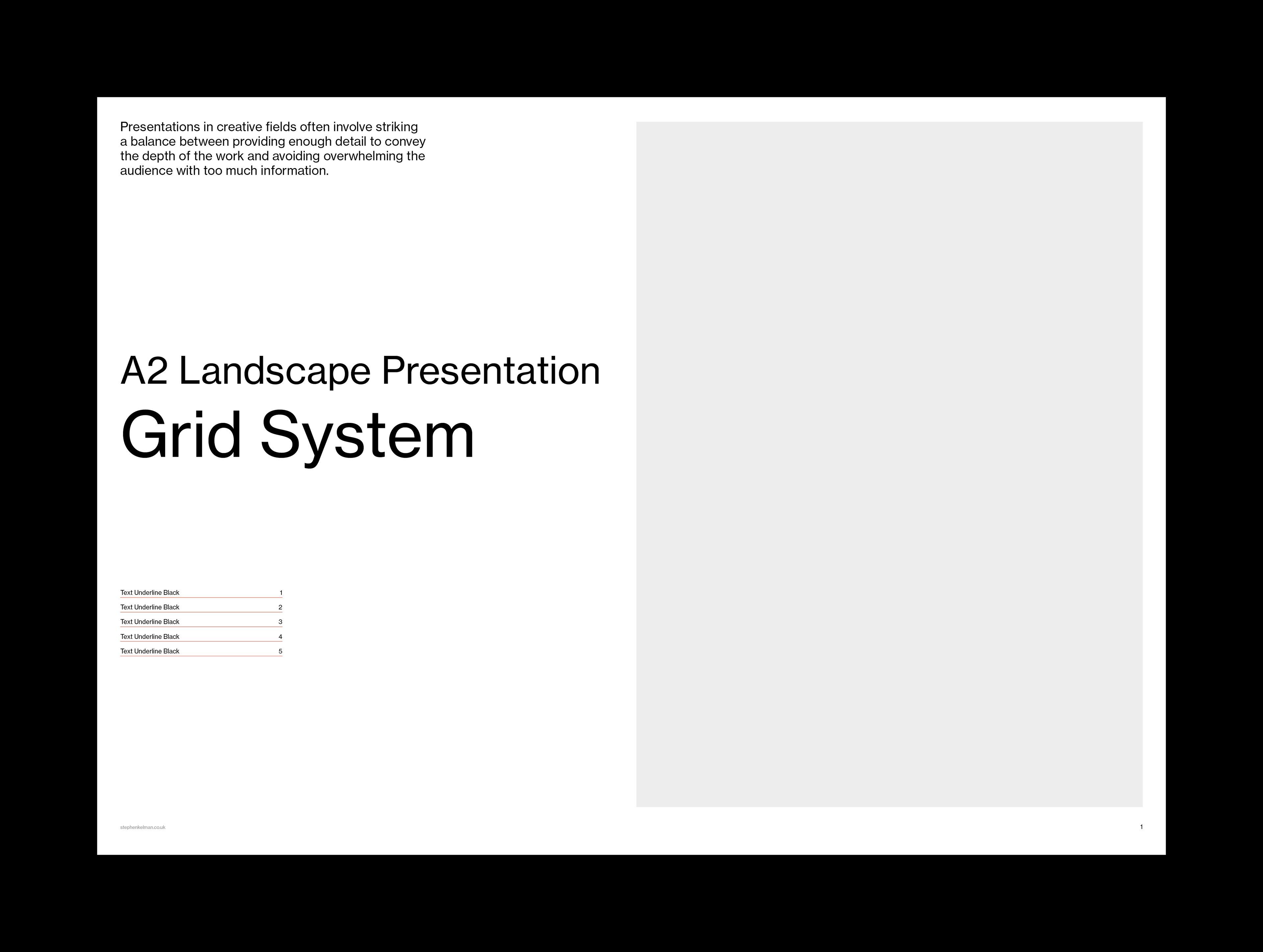 White cover with title, intro paragraph, contents list and large image placeholder on the right.