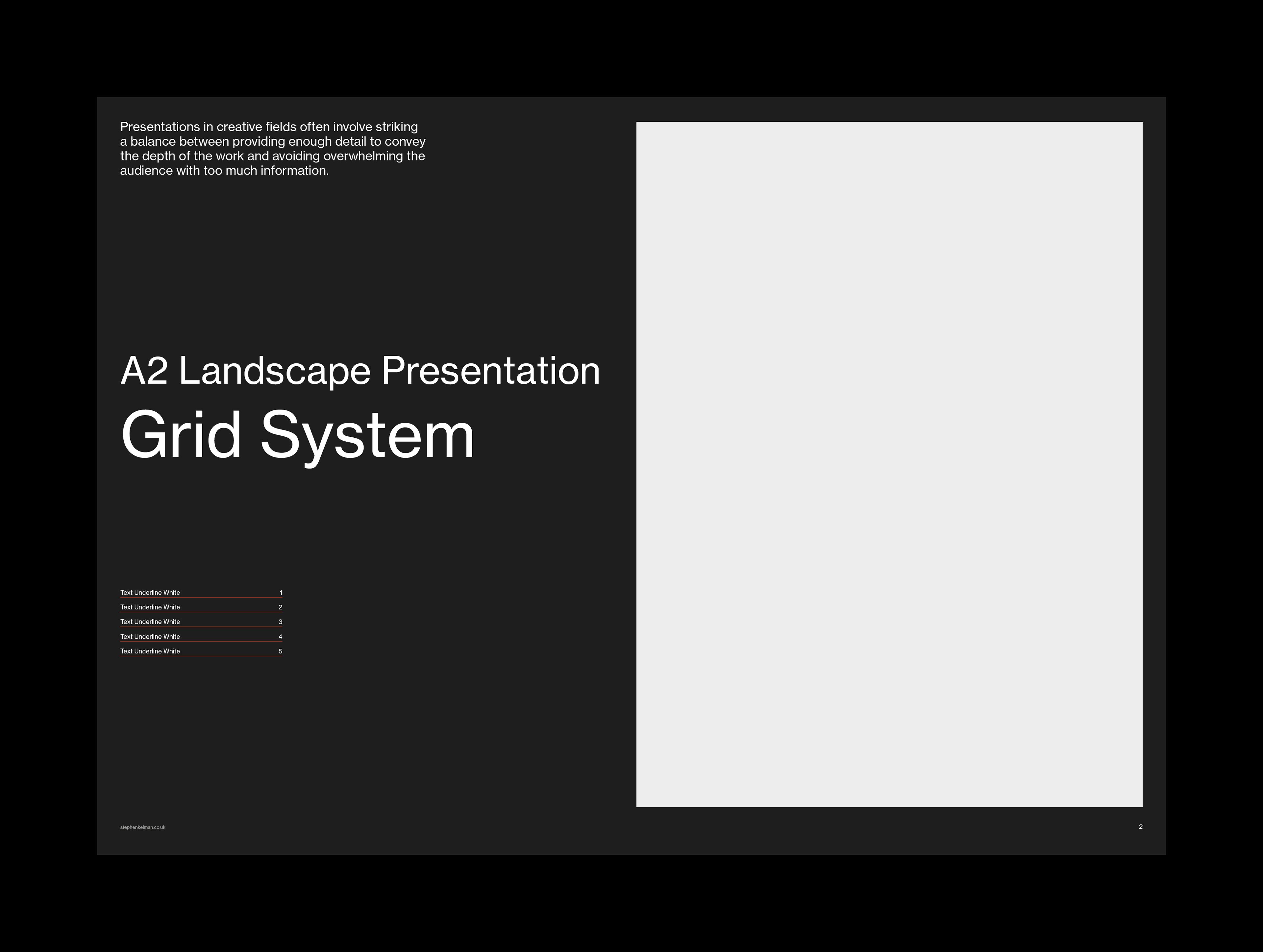 Dark cover variant – white title and intro text with a full-height image placeholder.