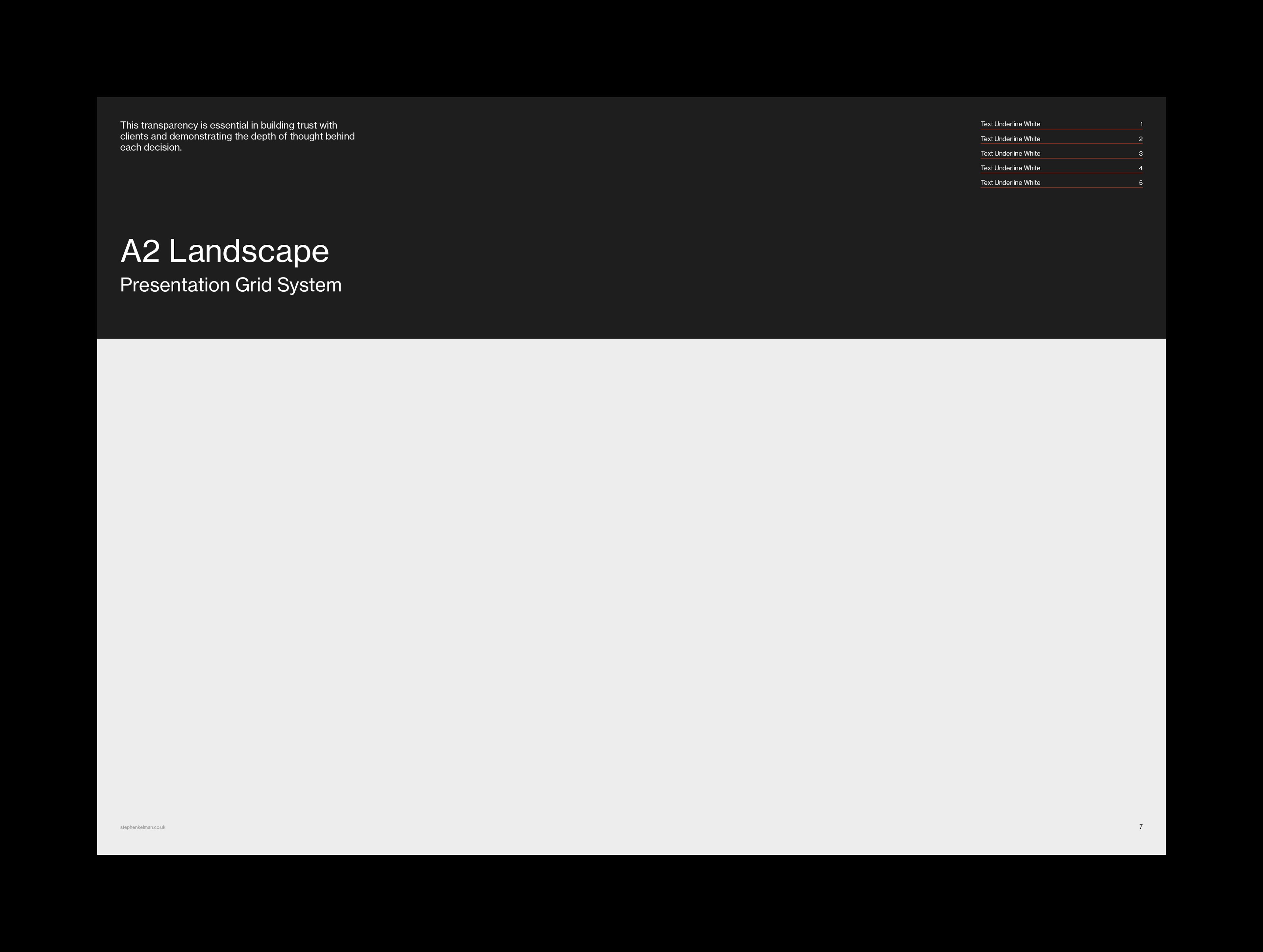 Dark divider – title on black above a full-width image area.