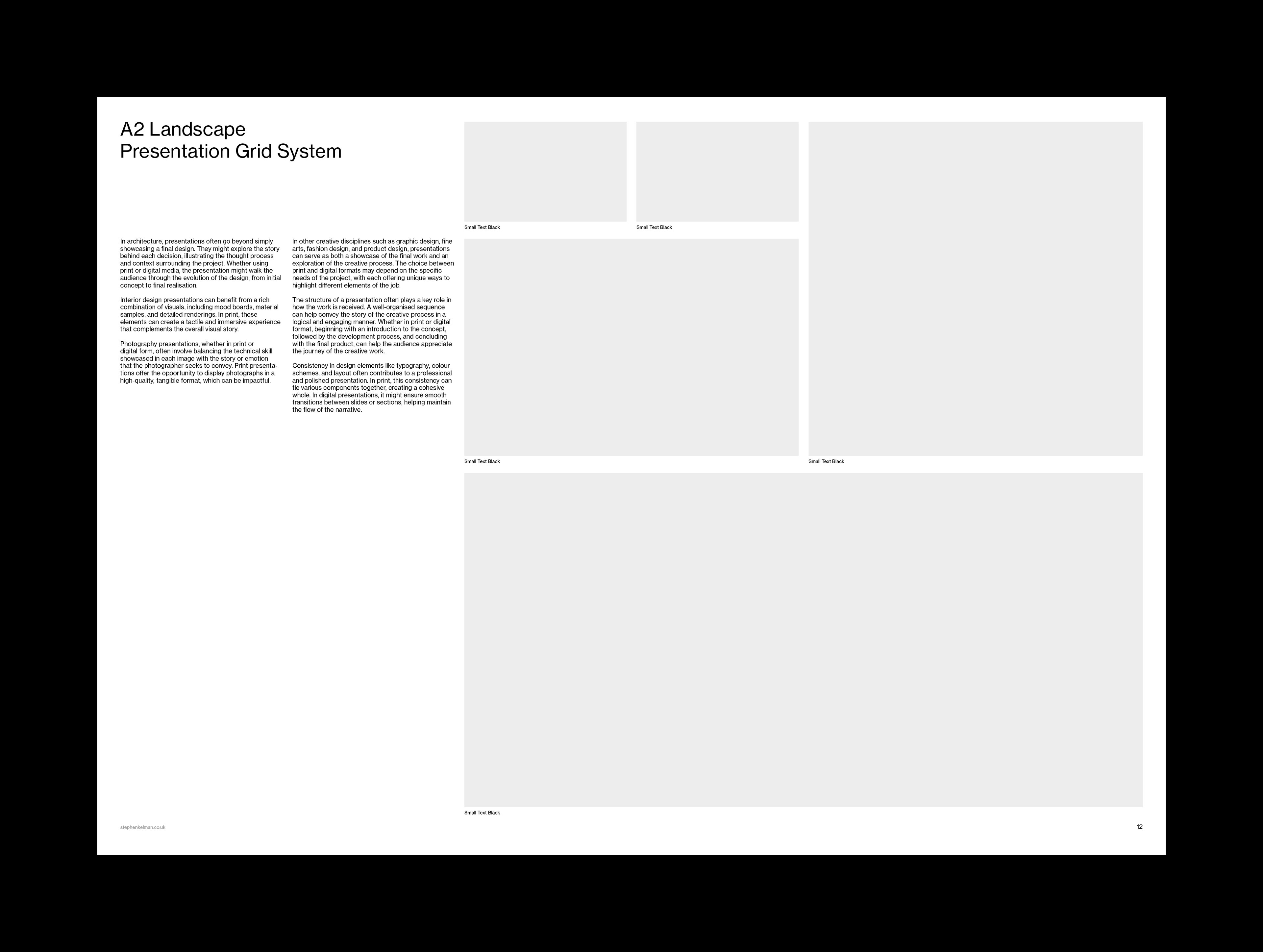 Board pairing intro columns with three image frames and a wide image area below.