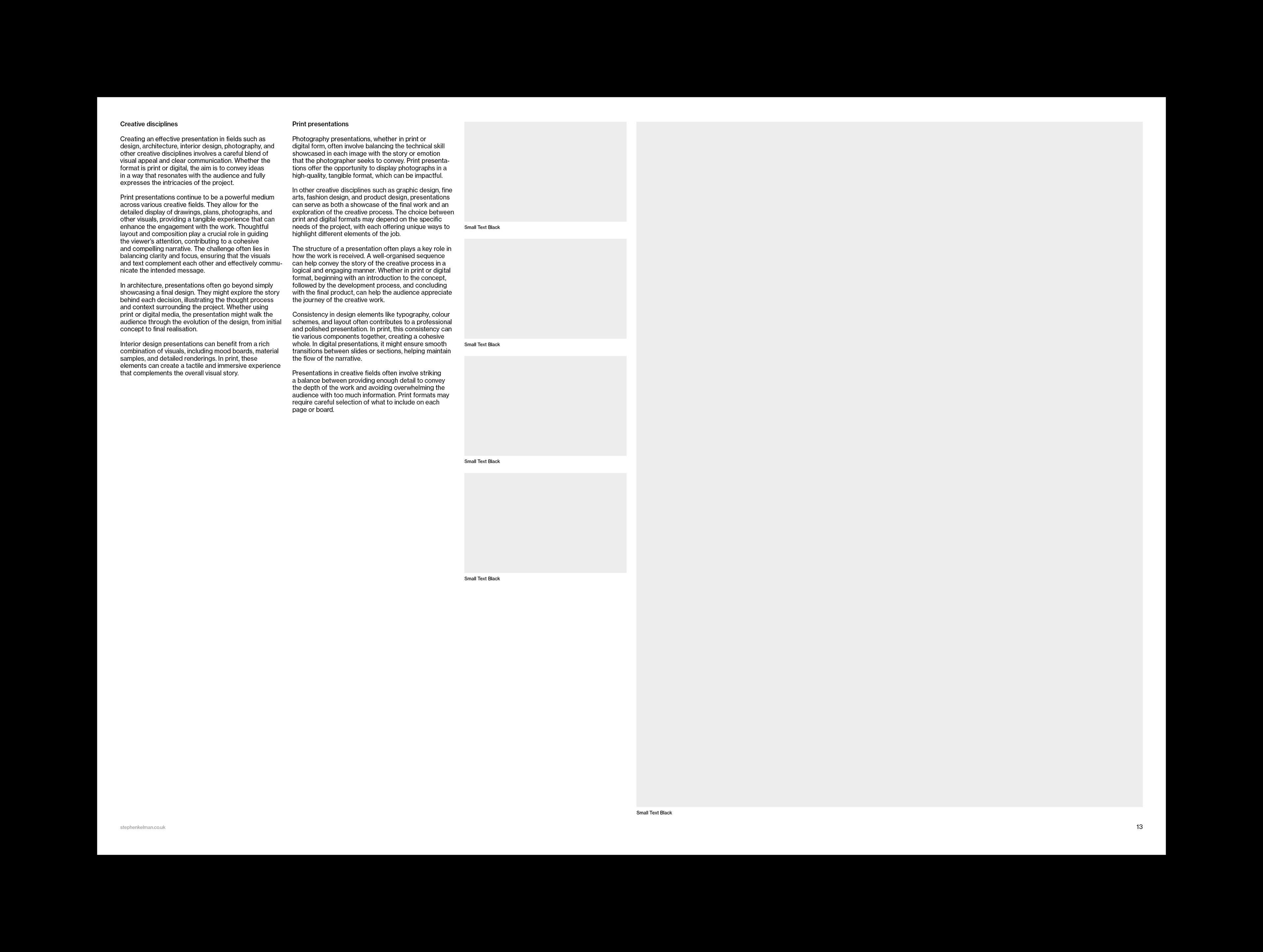 Text and caption columns on the left with a dominant image placeholder to the right.