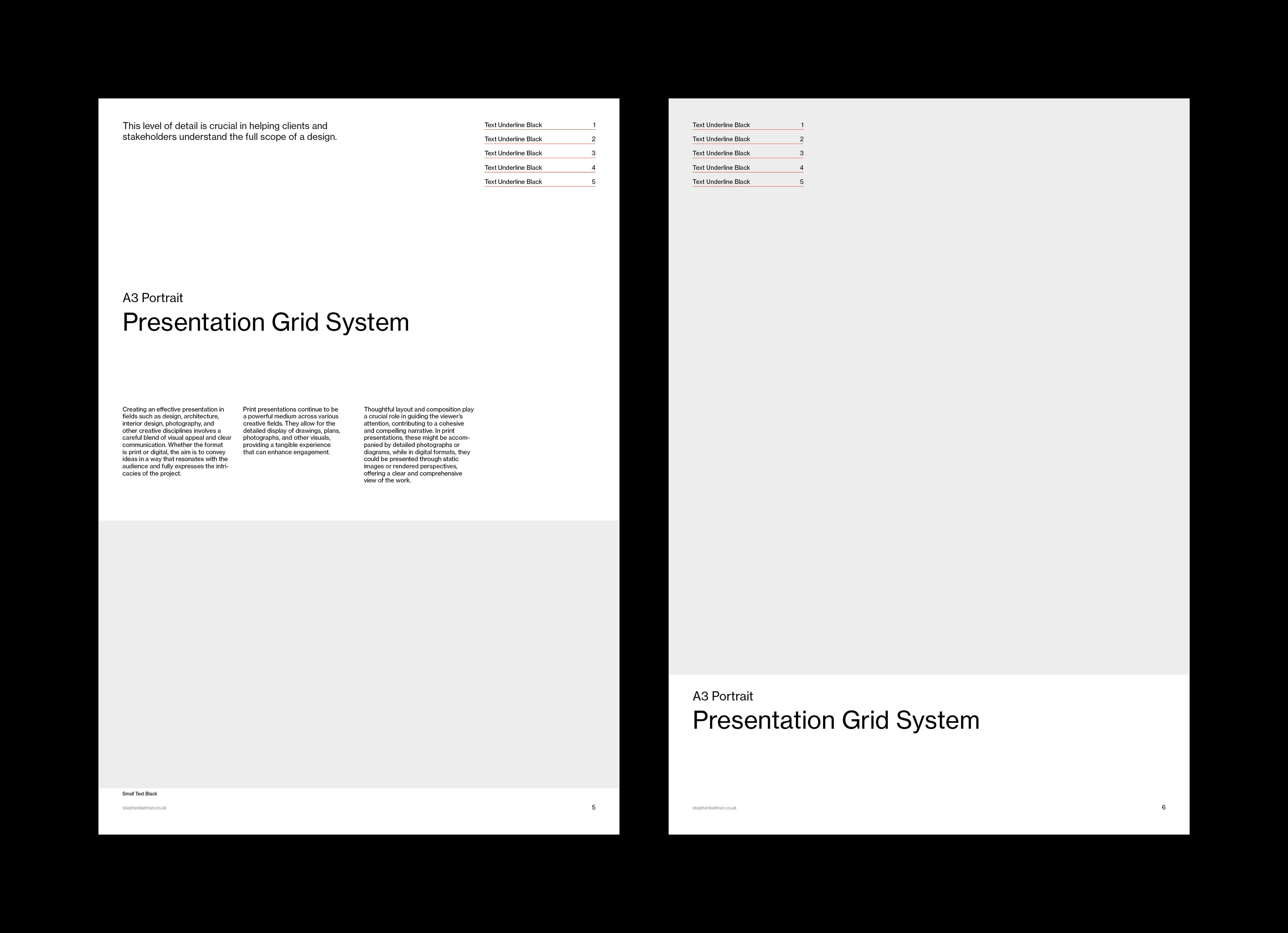 Two portrait section openers pairing a bold heading with columned text and a large image band