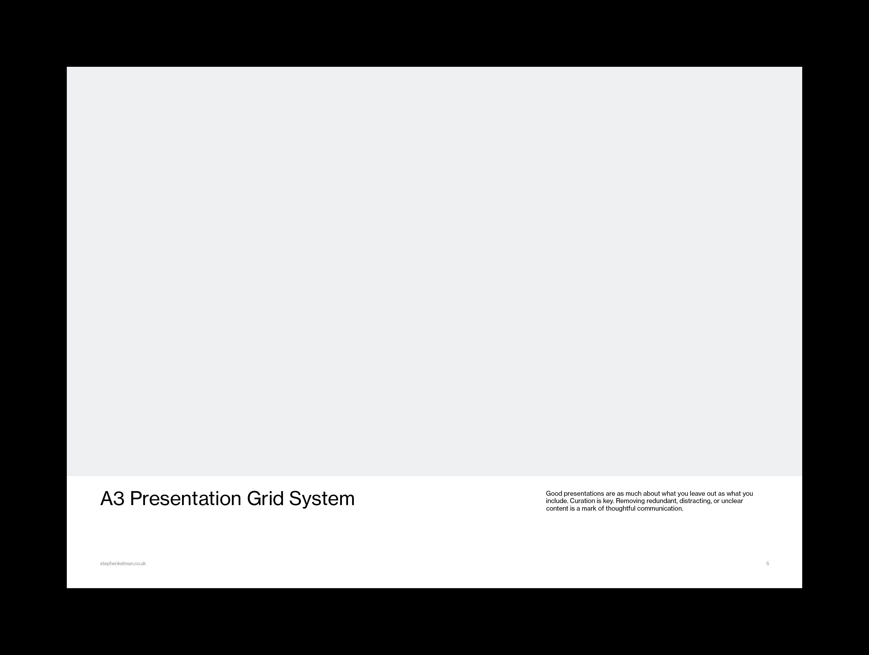Full-width image slide with the title and a short curation note along the bottom edge