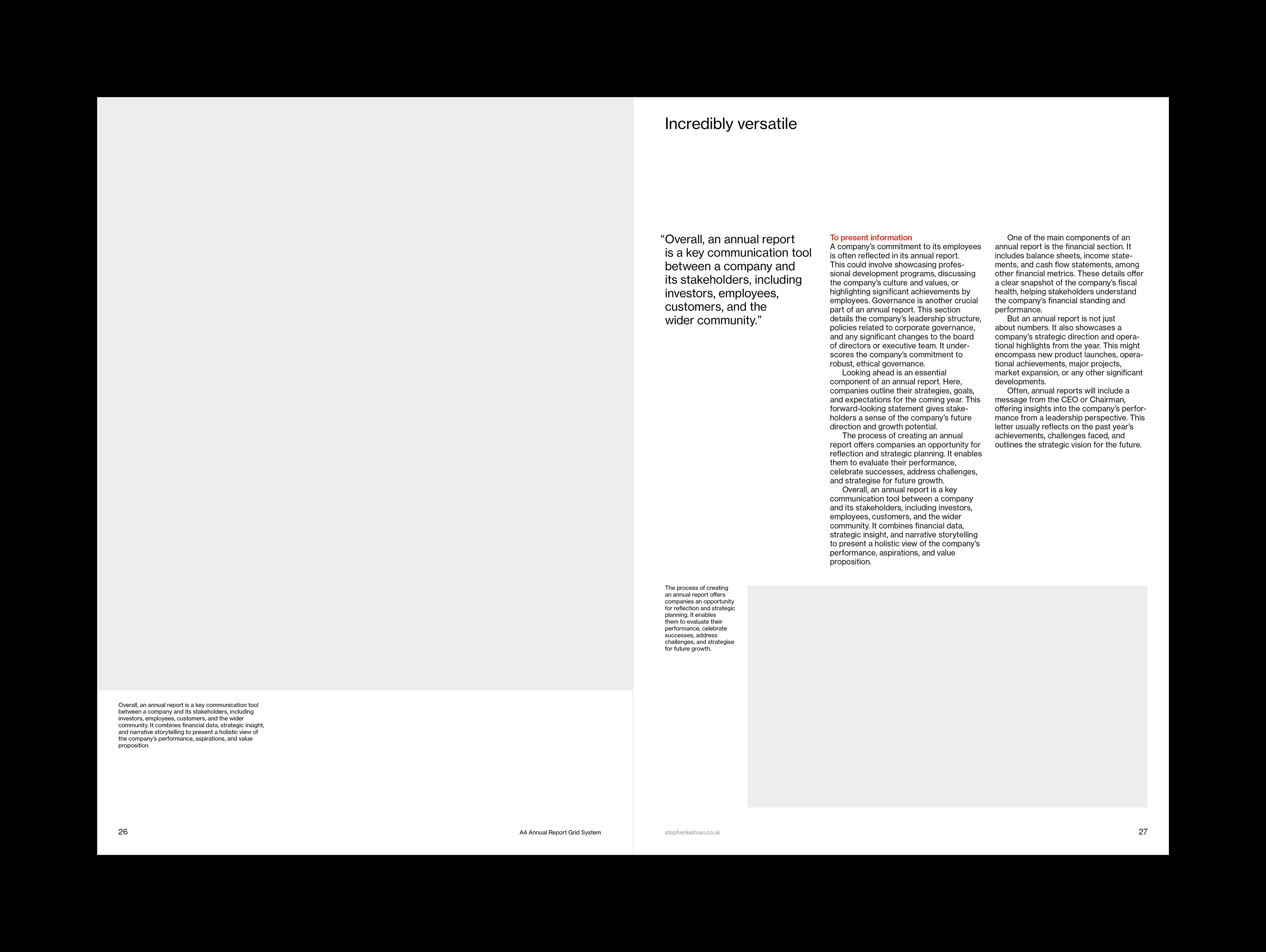 A4 Annual Report Grid System for InDesign | Internal spread design