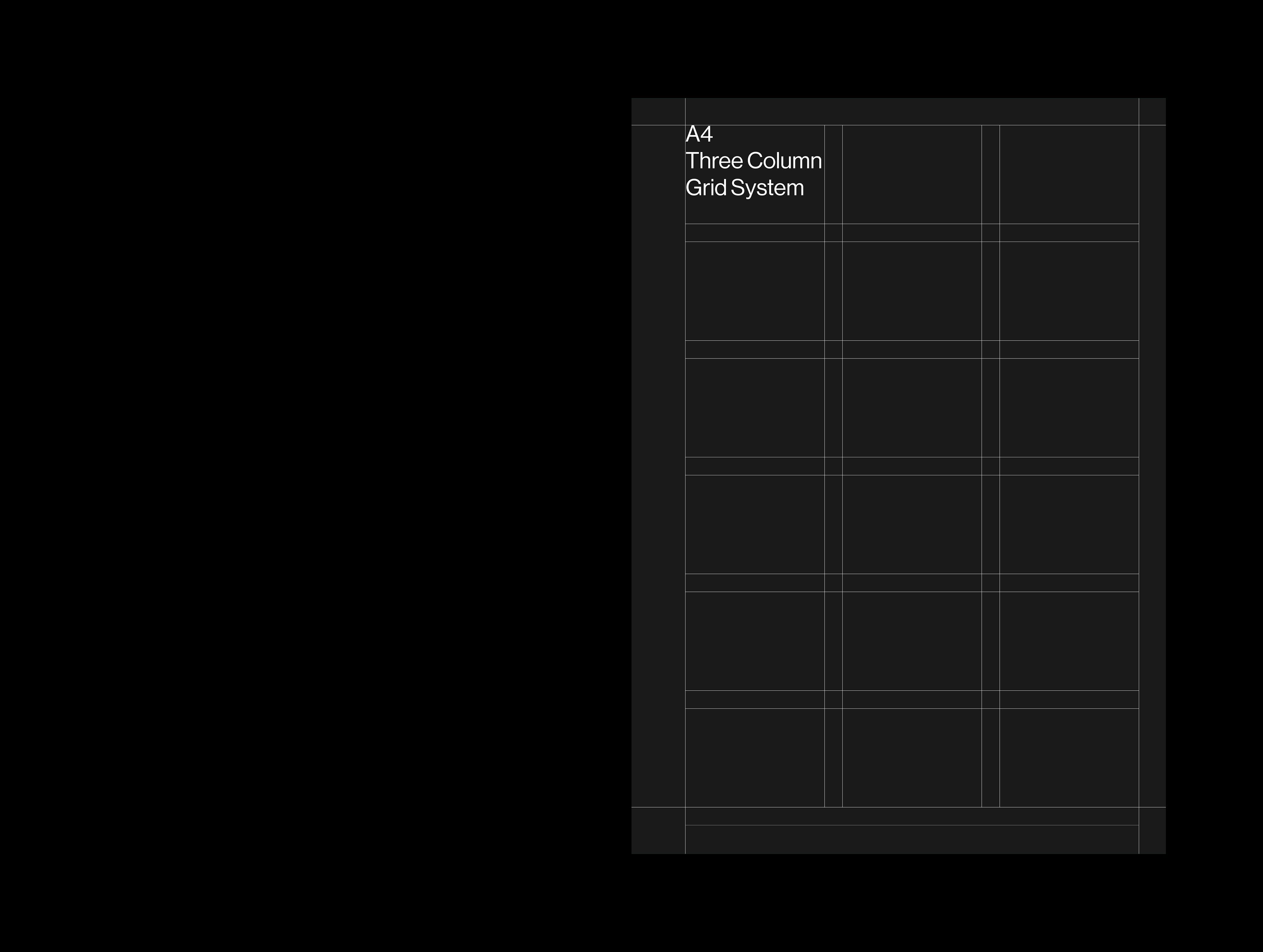 A4 Grid System for InDesign – dark cover showing the three-column grid structure in fine lines
