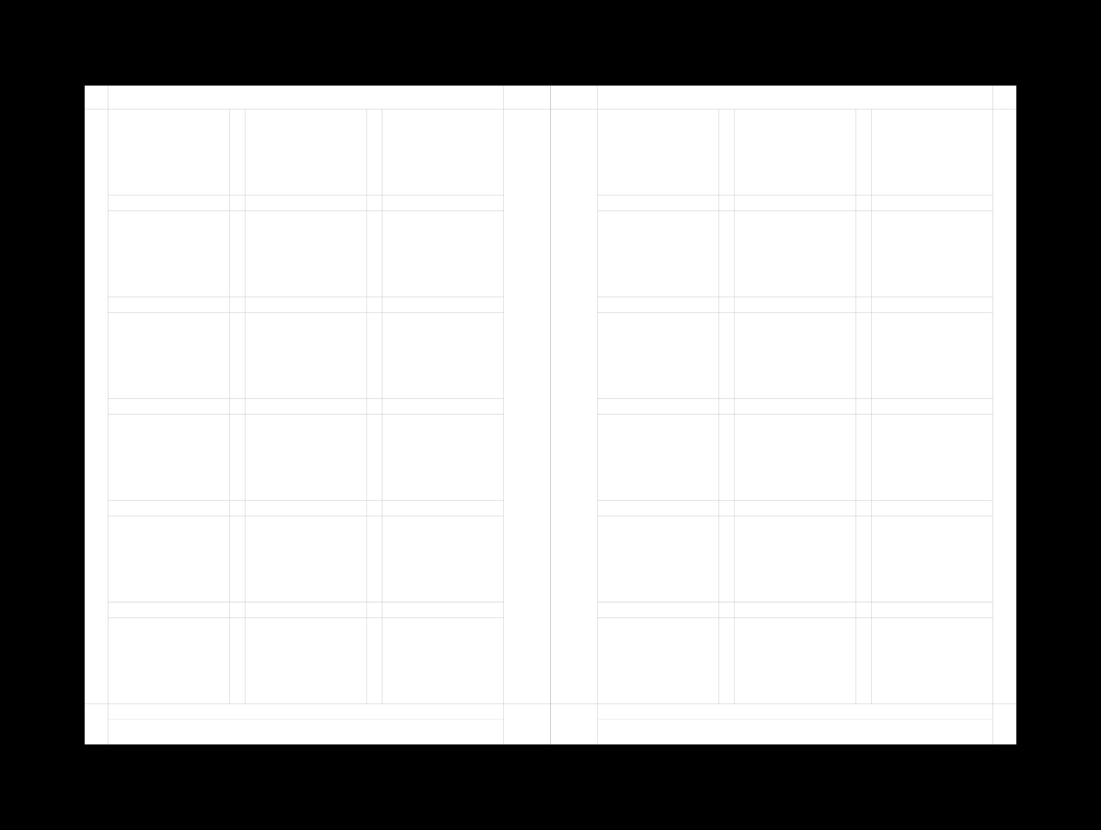 Spread with the 18-field modular grid marked out across both pages
