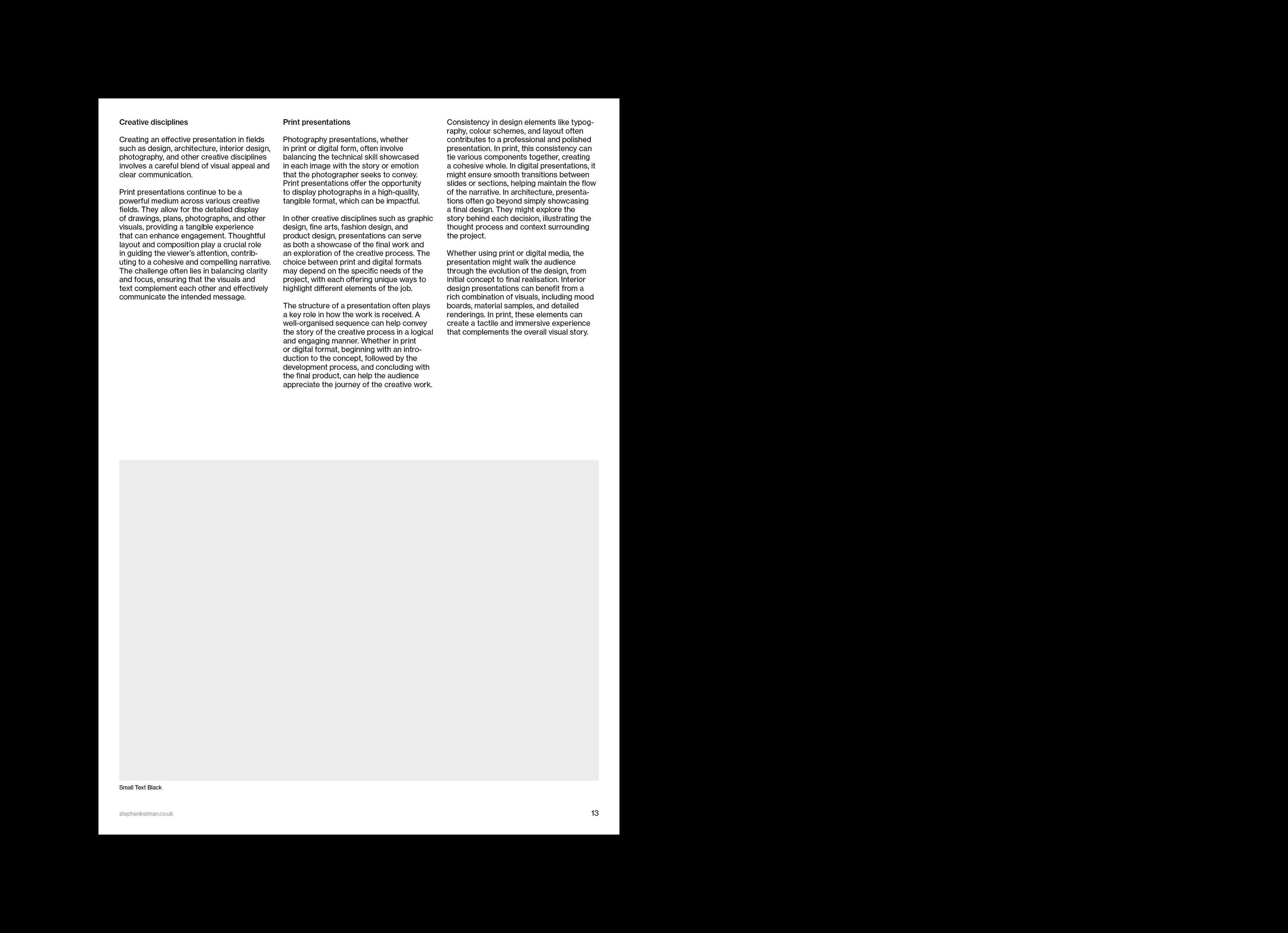 Single page closing layout with paired text columns above a tall captioned image