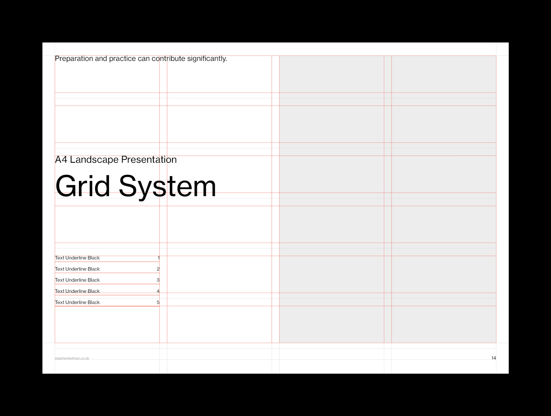 A4 Presentation Grid System for InDesign – cover title page with red modular and baseline grid overlay