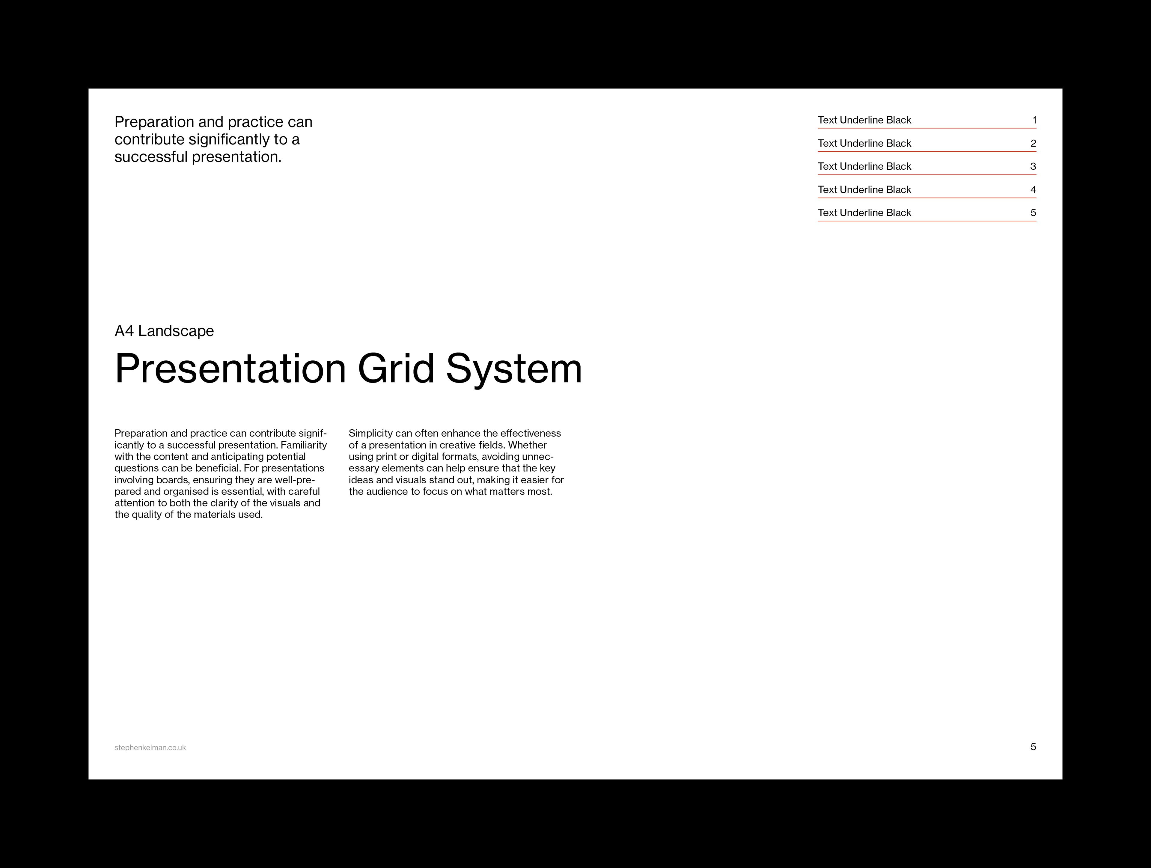 Sample title spread with standfirst, numbered list and two-column introduction copy on white