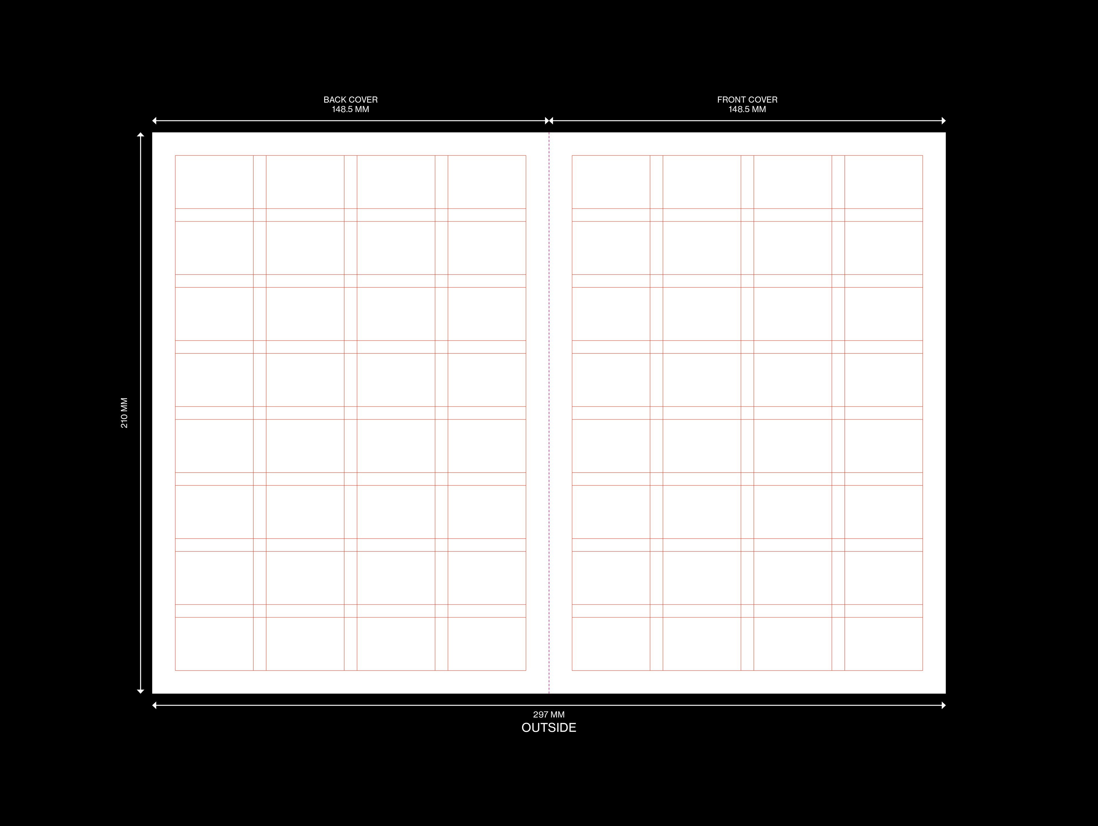 Fold guide and modular grid system for an A5 bifold brochure