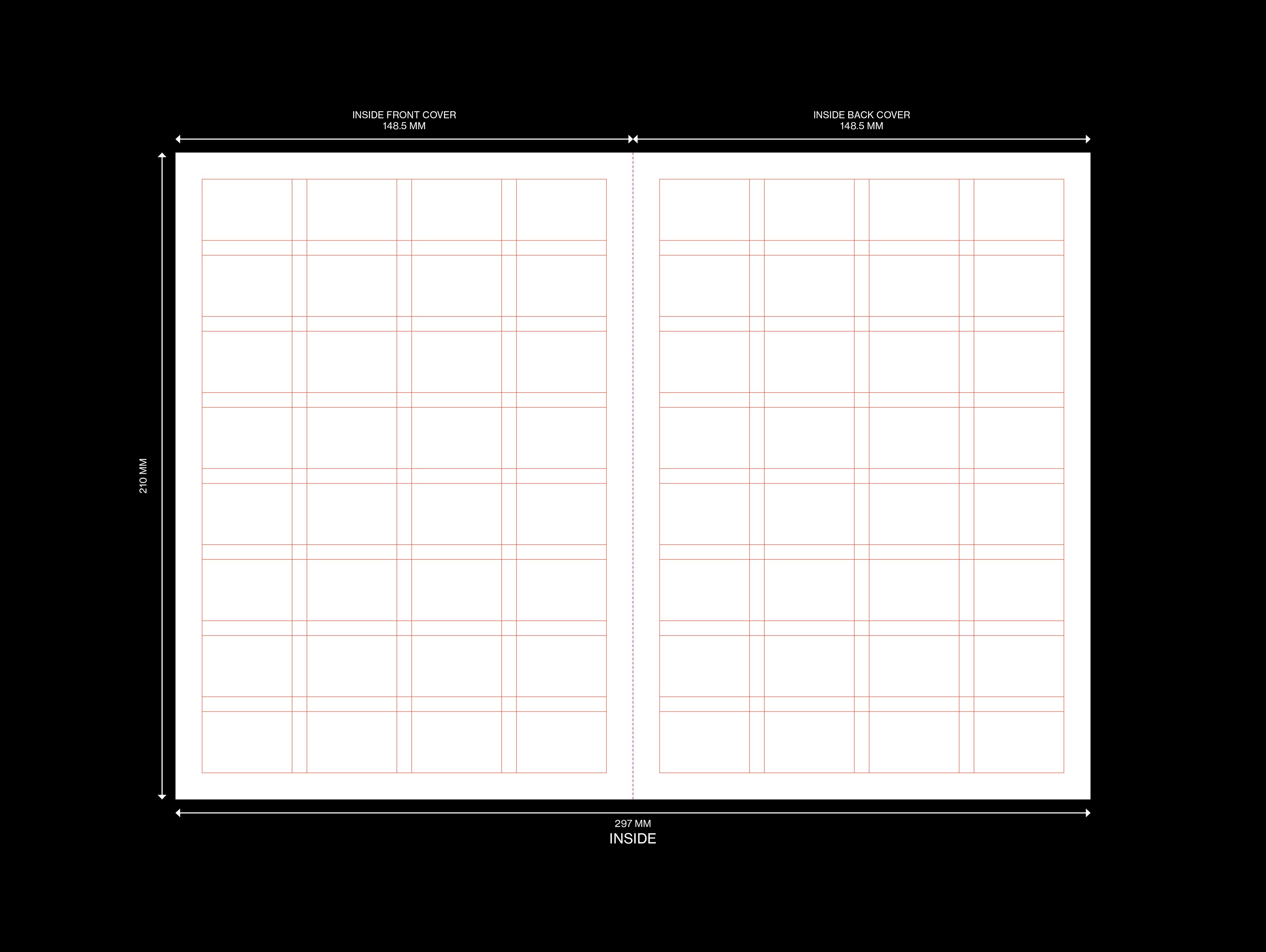 Fold guide and modular grid system for an A5 bifold brochure