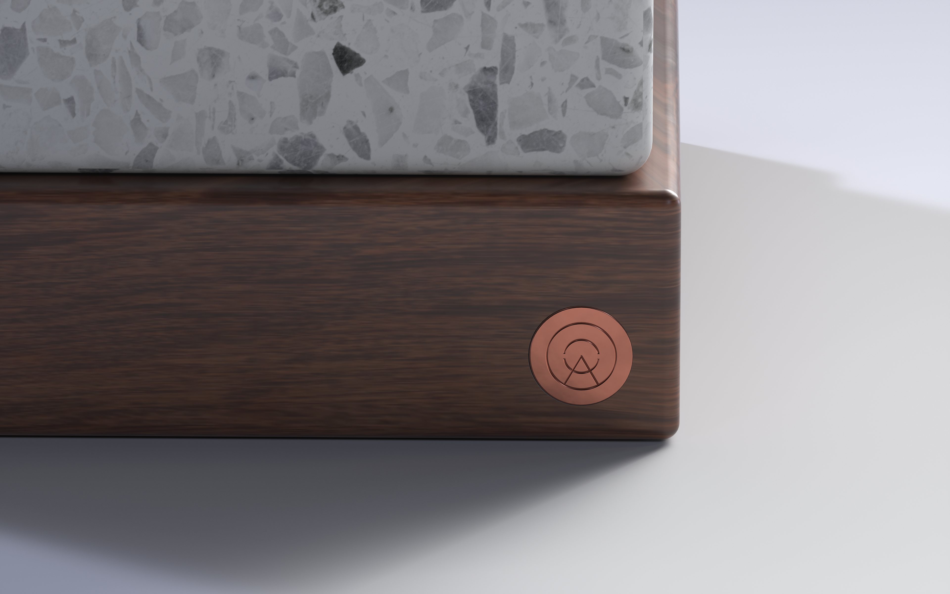 Close up of wooden base of Terrazzo Light product