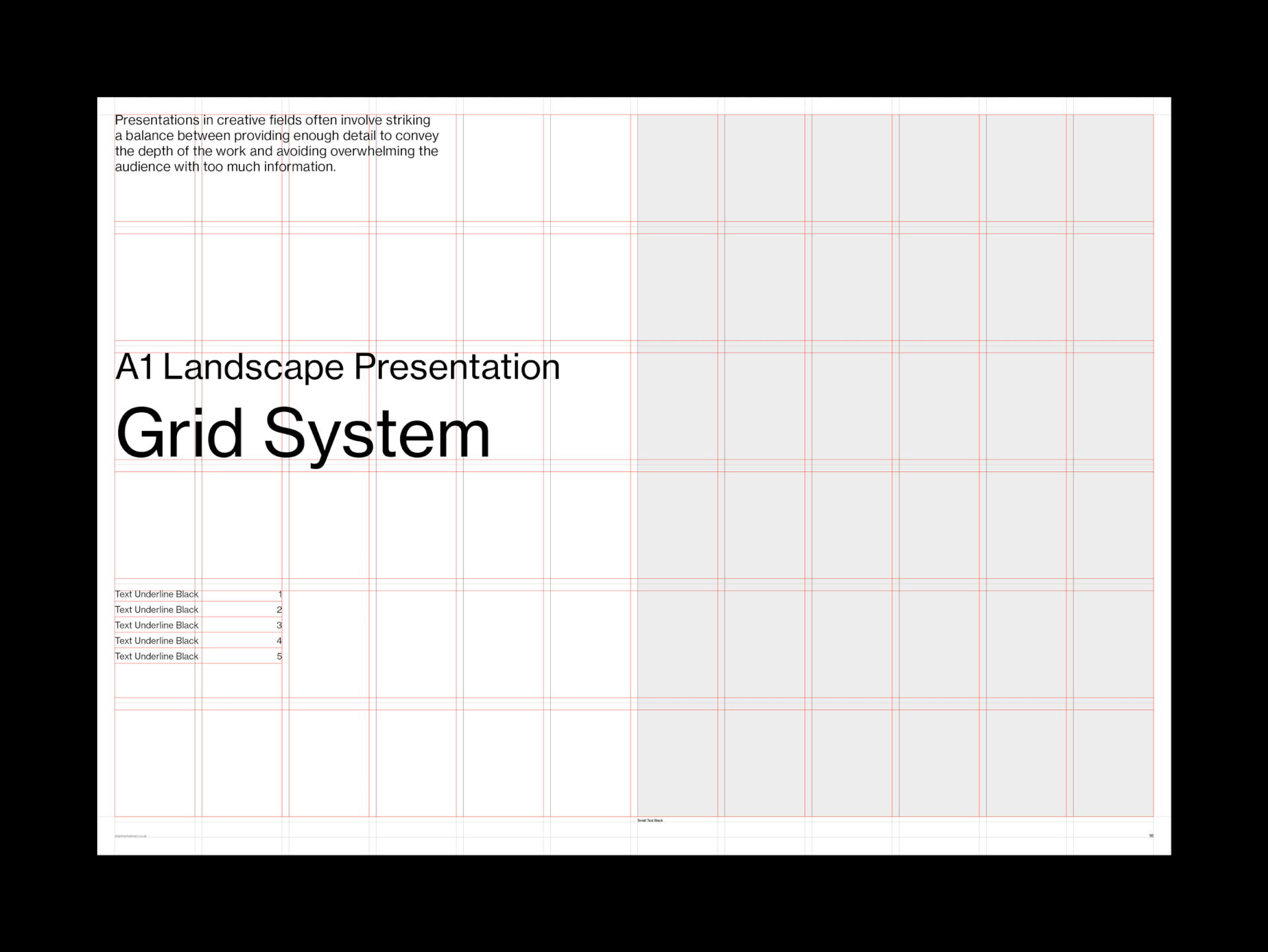 Architecture Presentation Board Pack for InDesign – A1 landscape title board with red modular grid overlay