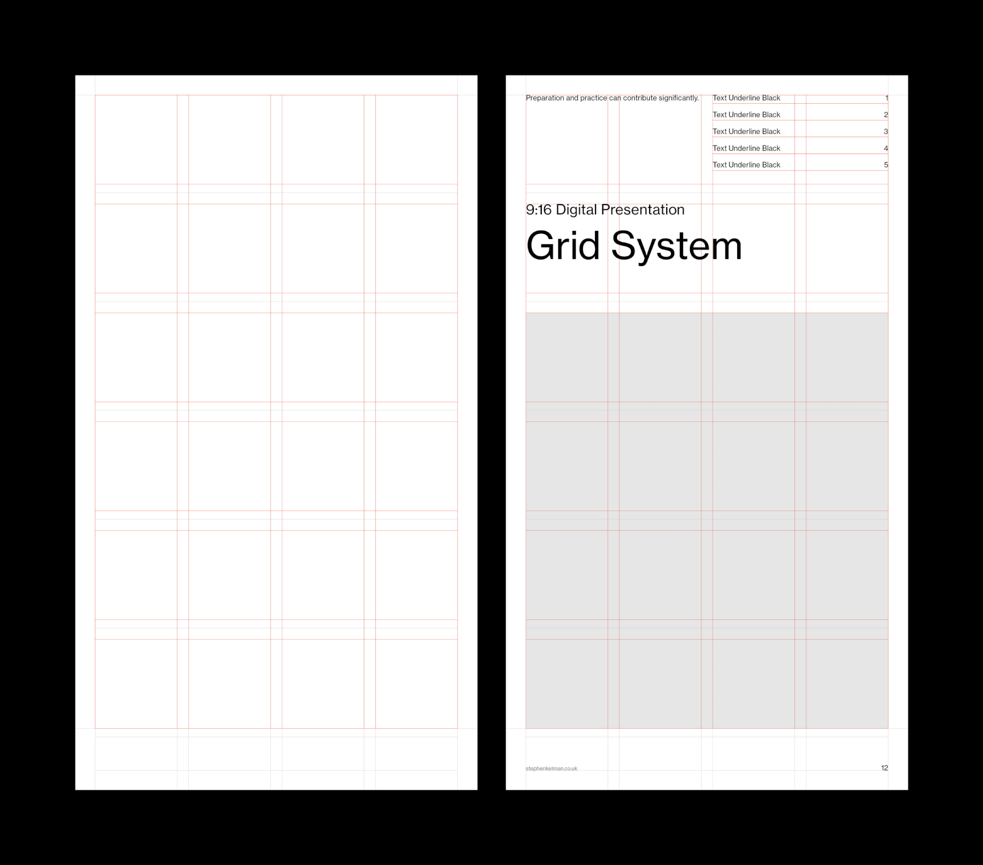 9:16 vertical digital format pair, bare modular grid beside a titled portrait slide
