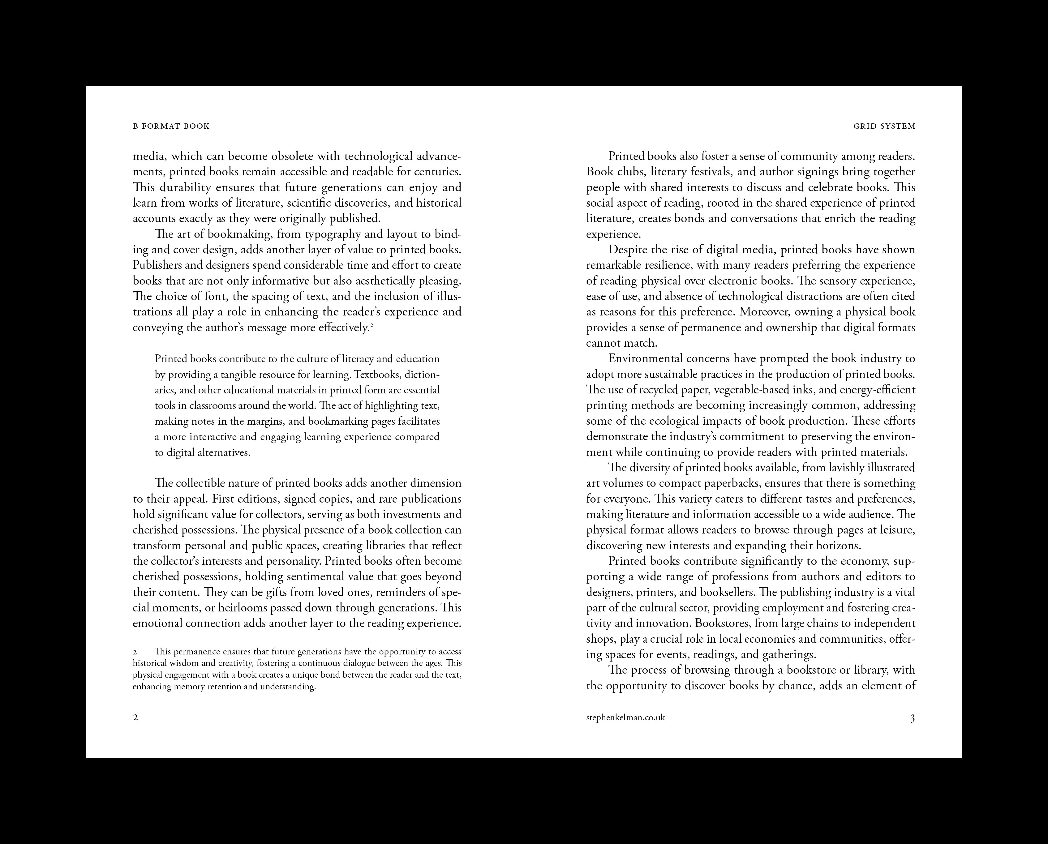 B Format paperback spread with generous classical margins around justified serif text