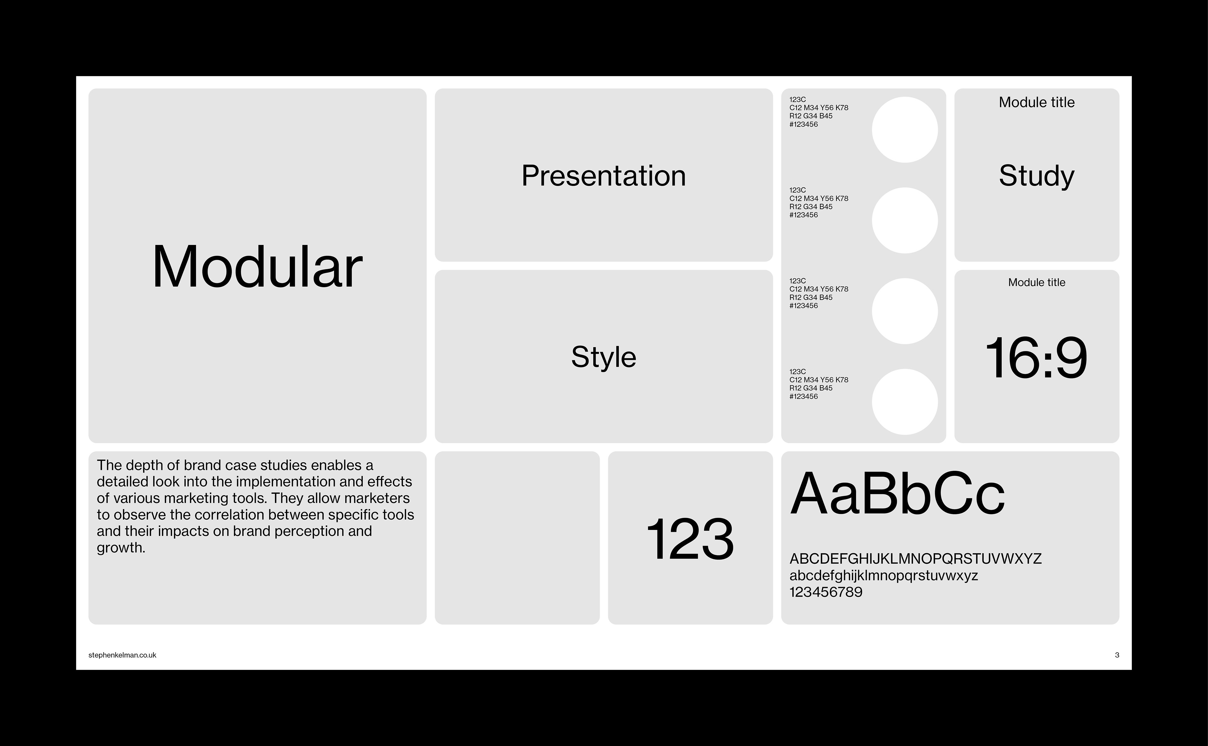 Bento Style Presentation Grid System for InDesign | Example layout on white background