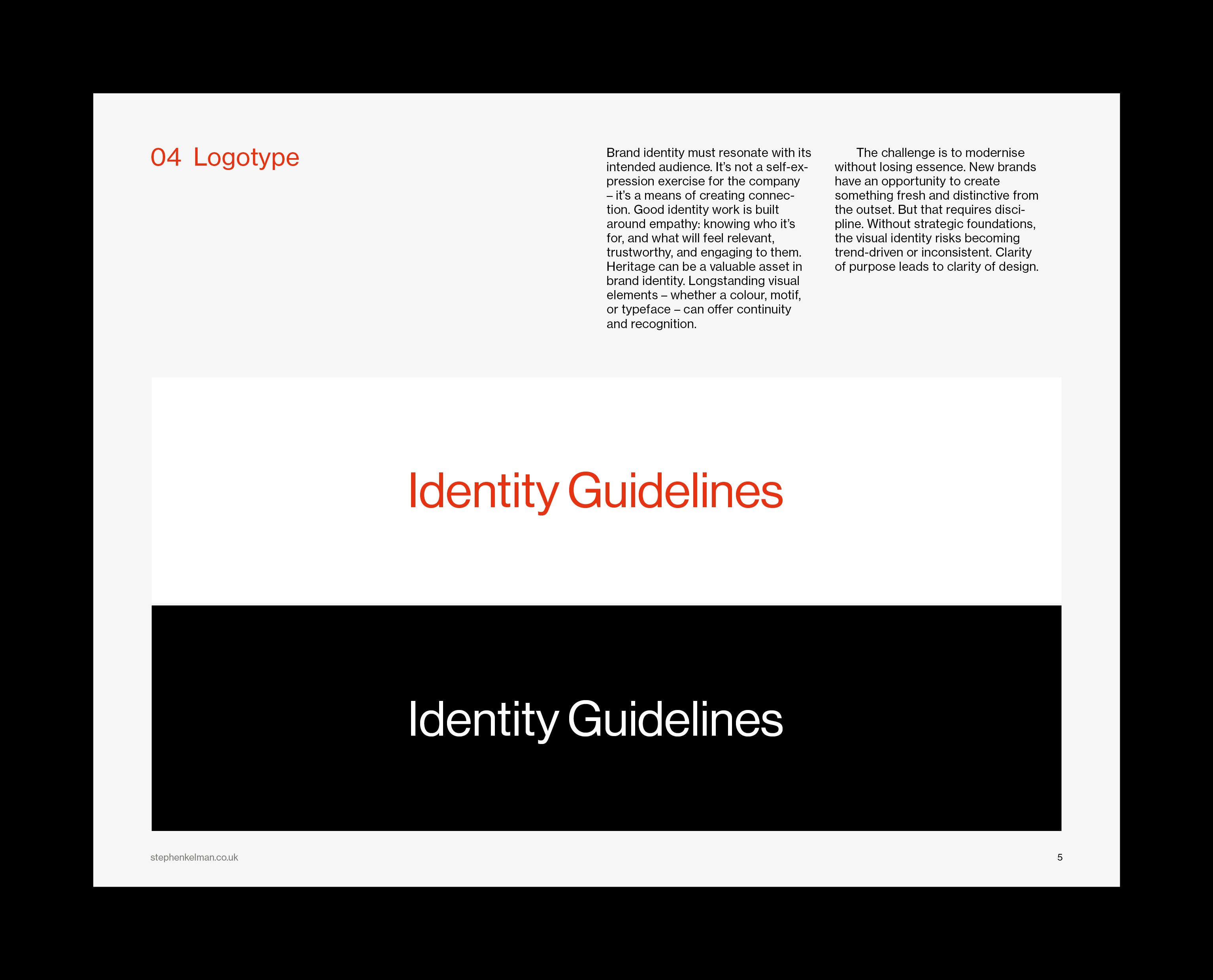 Logotype page showing the wordmark repeated on white and black bands.