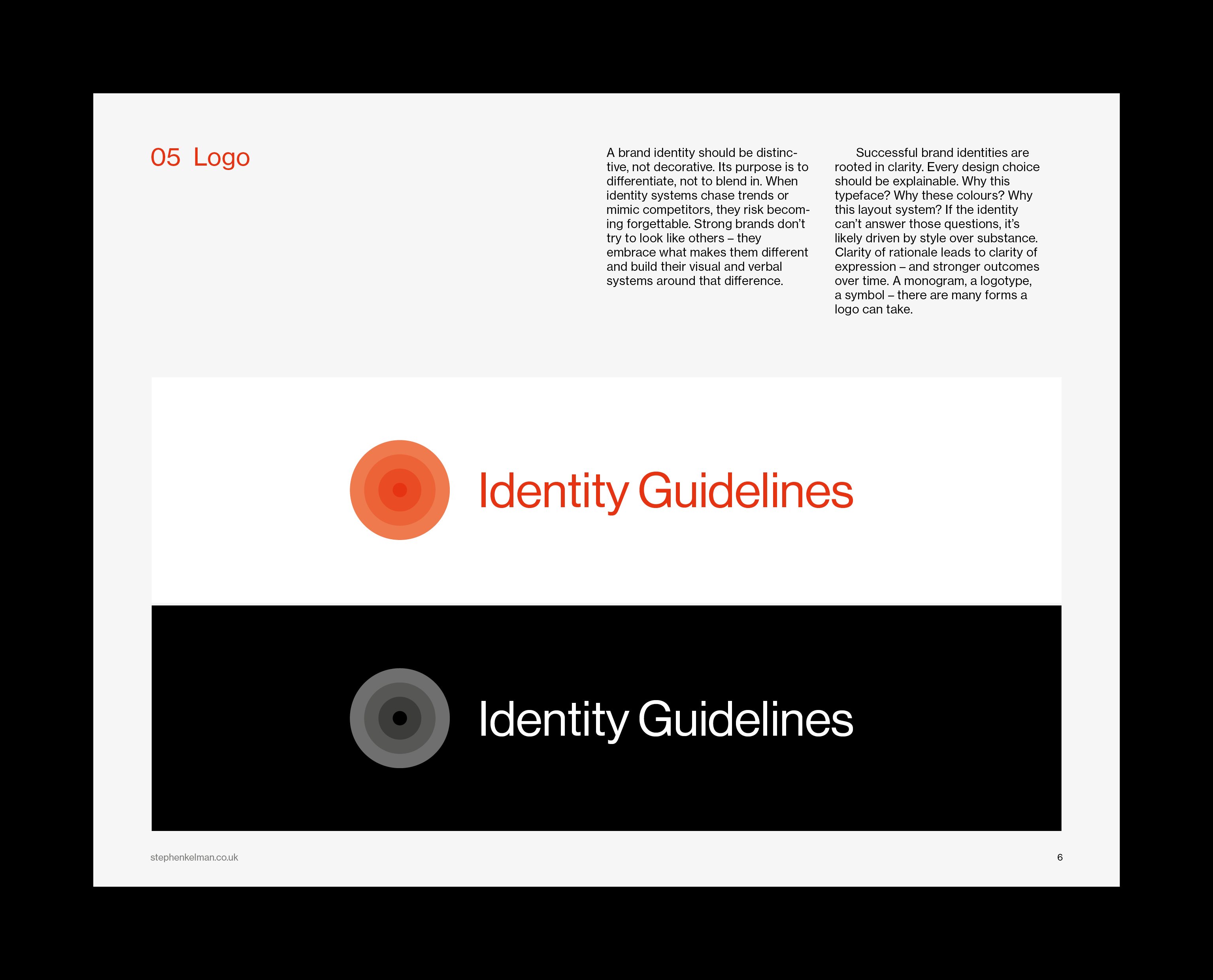 Logo page with concentric-circle mark and wordmark lockups on light and dark panels.