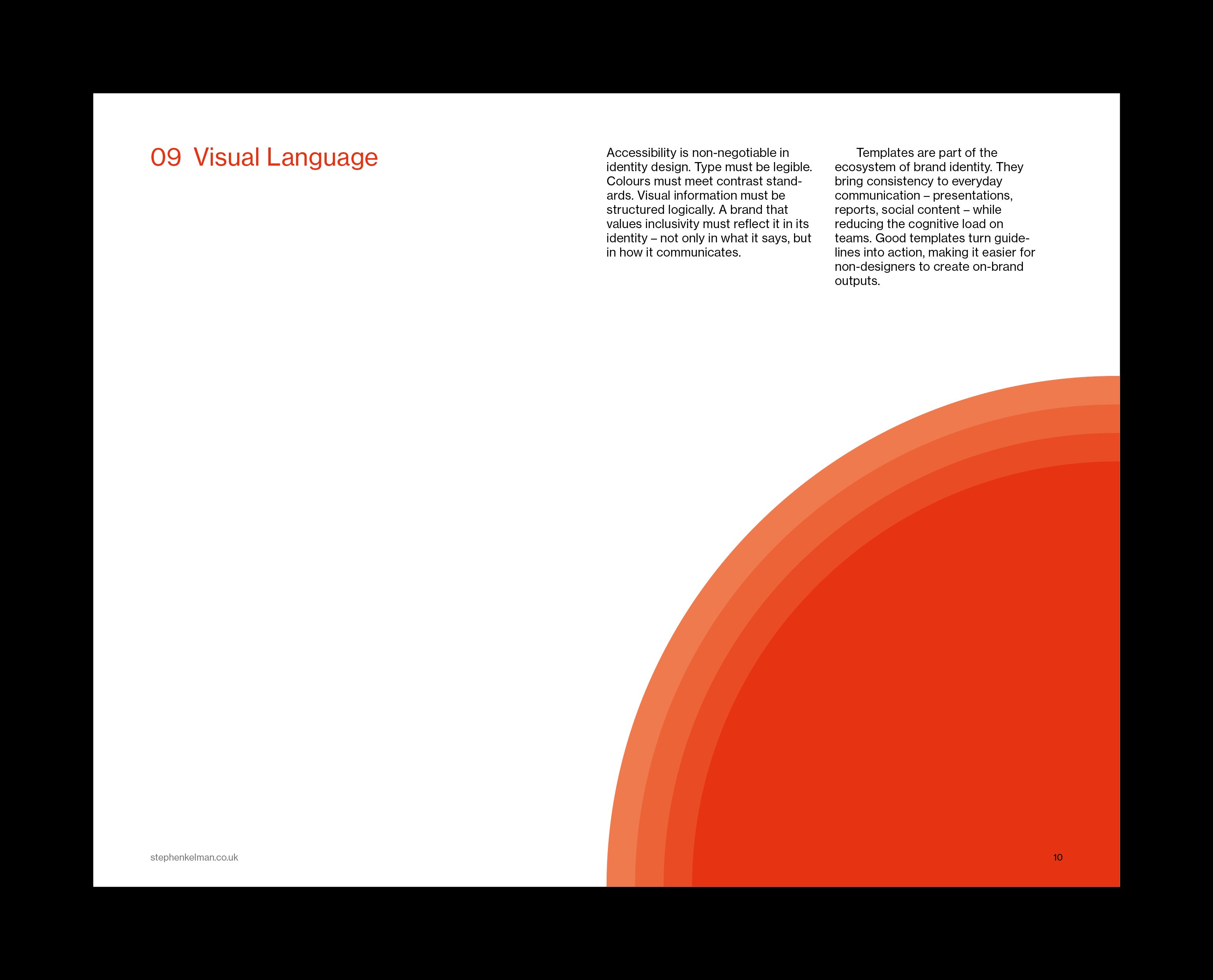 Visual Language page with the layered red circle cropped into the lower corner.