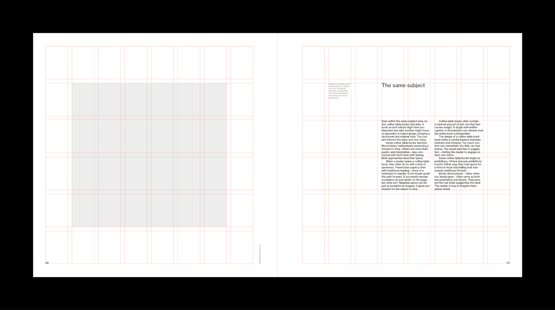 Grid system for a coffee table book indesign template