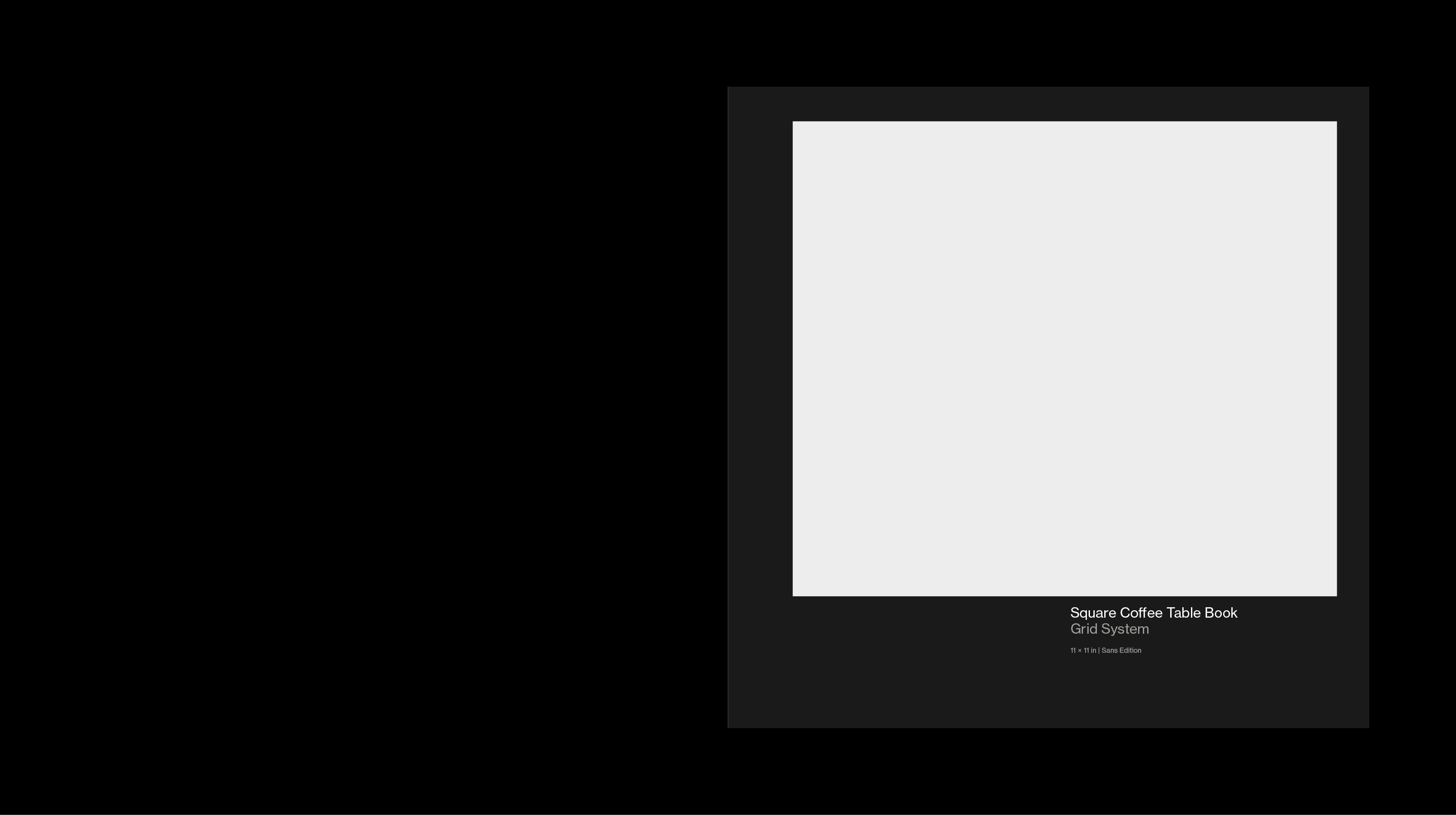 Black cover with large image for a coffee table book grid system template