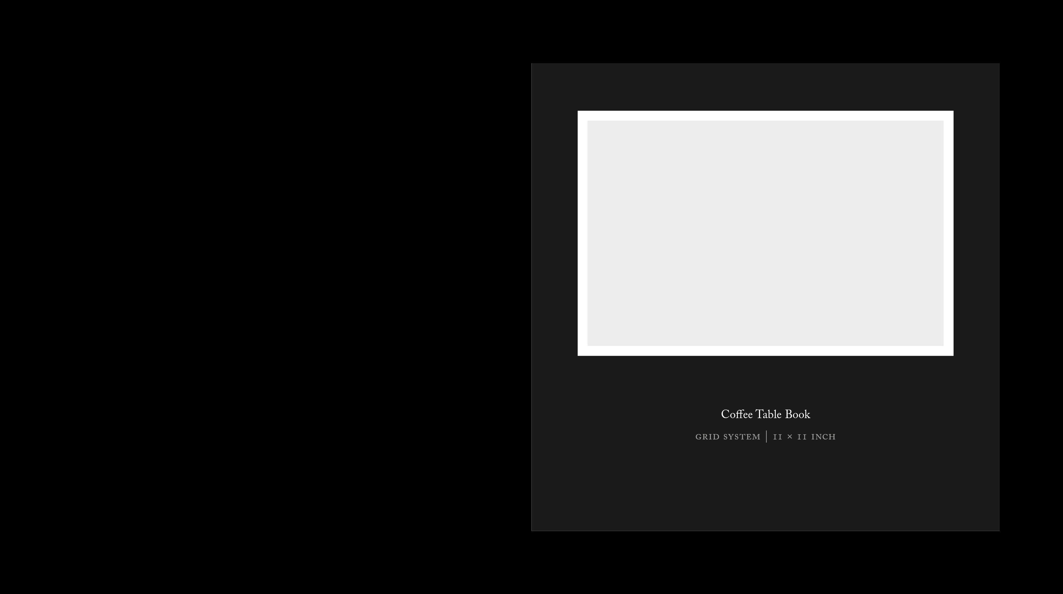 Black 11 × 11 inch book cover mockup with a tipped-in image plate and serif titling.