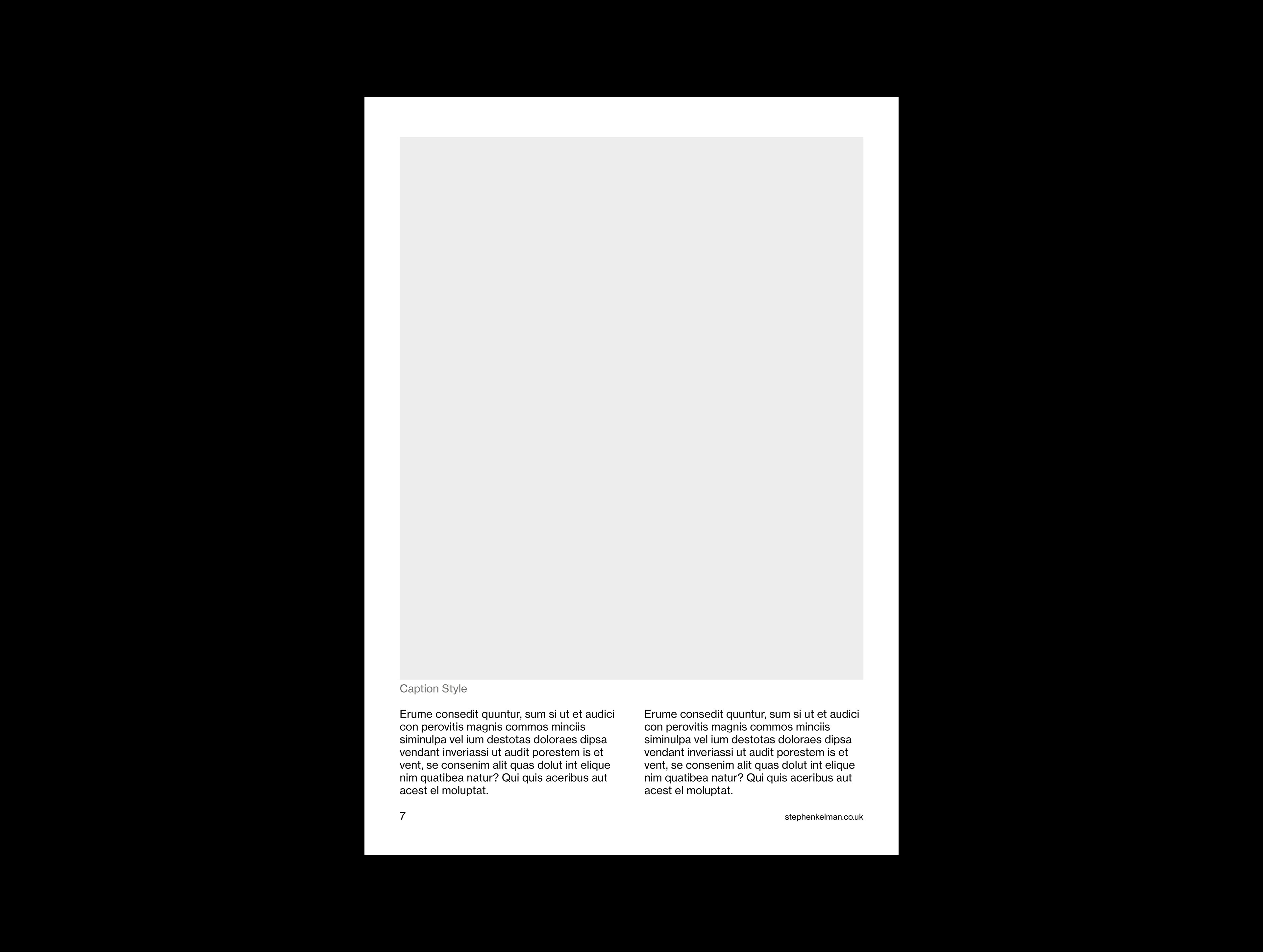 Page design for an eBook template. This page shows a large image with caption and two small paragraphs of body copy