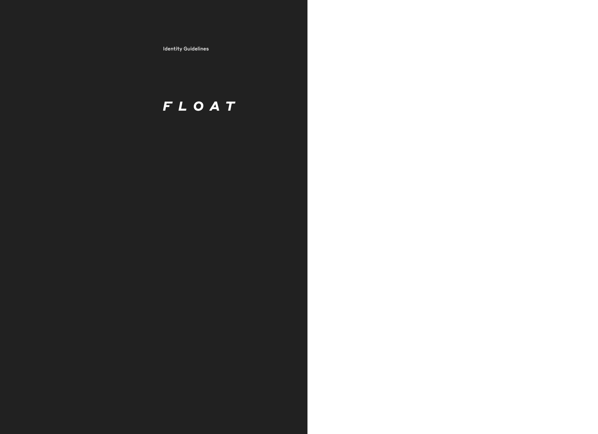 Guidelines cover split black and white with the letter-spaced Float logotype.