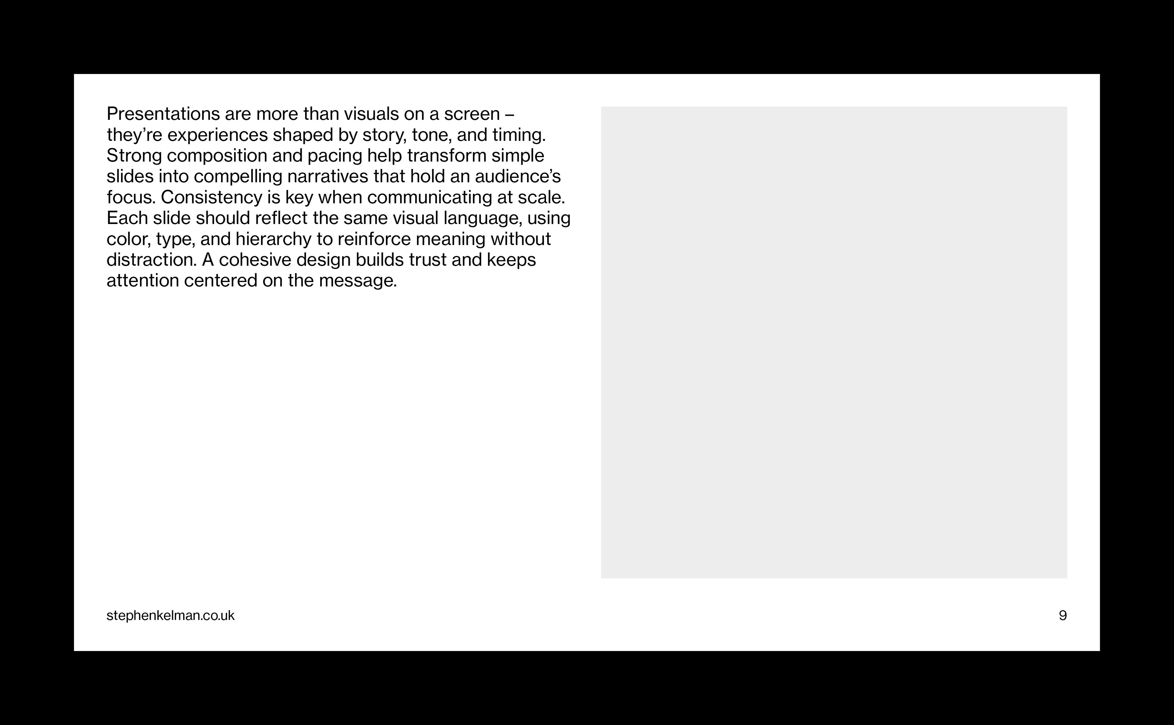 Content slide layout combining body text and supporting imagery in a two-column presentation design
