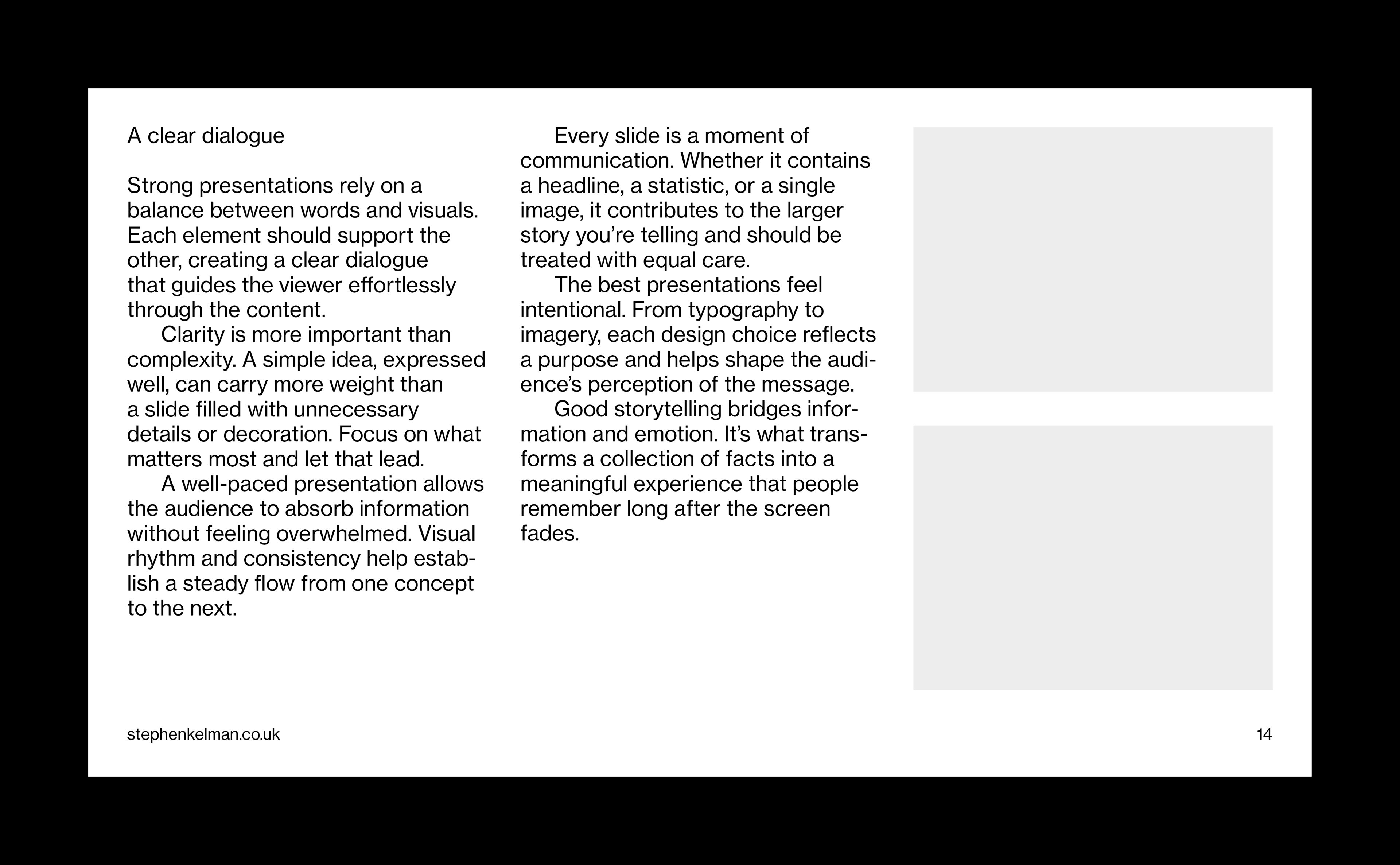 Editorial presentation slide with stacked image panels