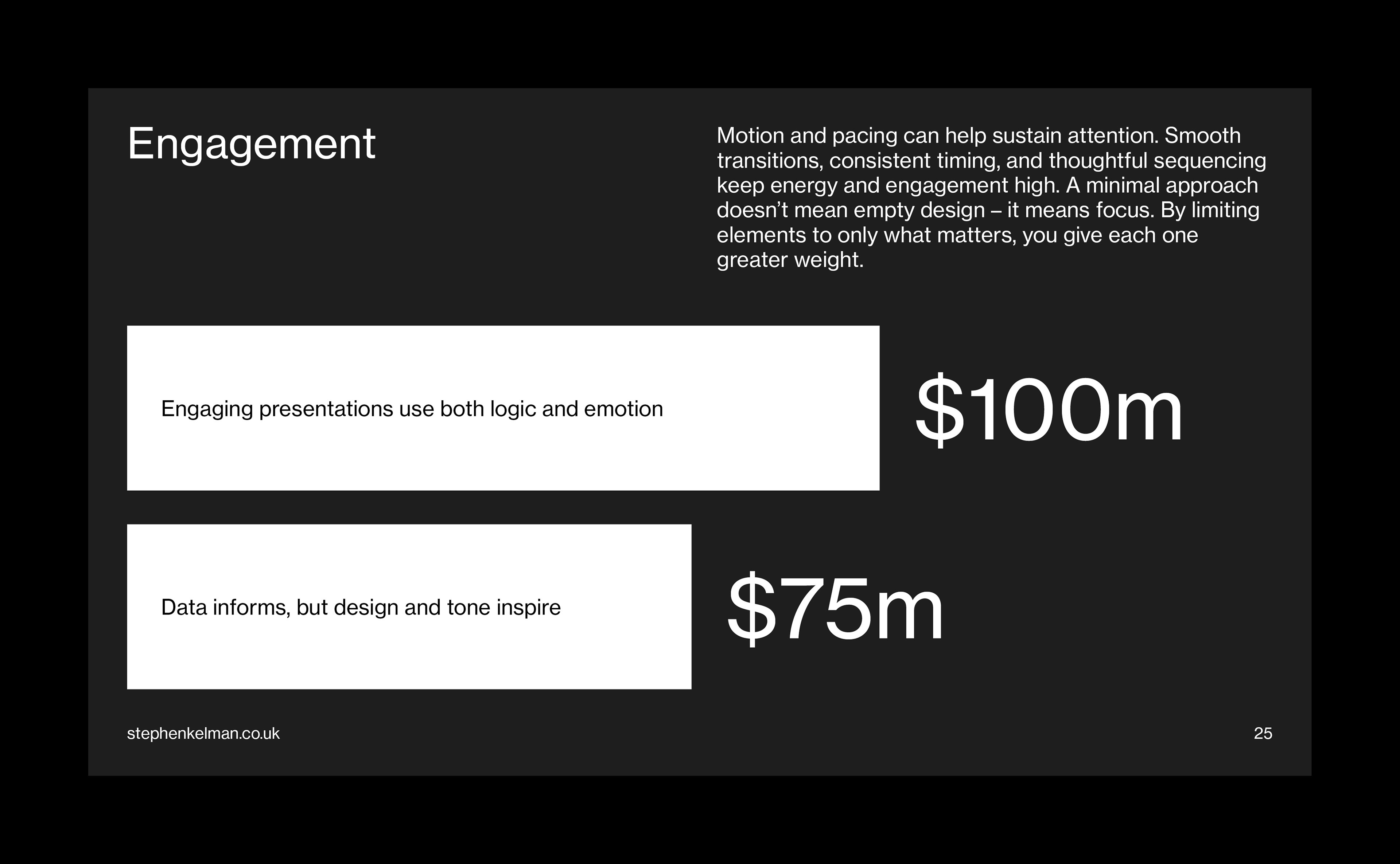 Business presentation slide combining highlighted metrics with supporting commentary