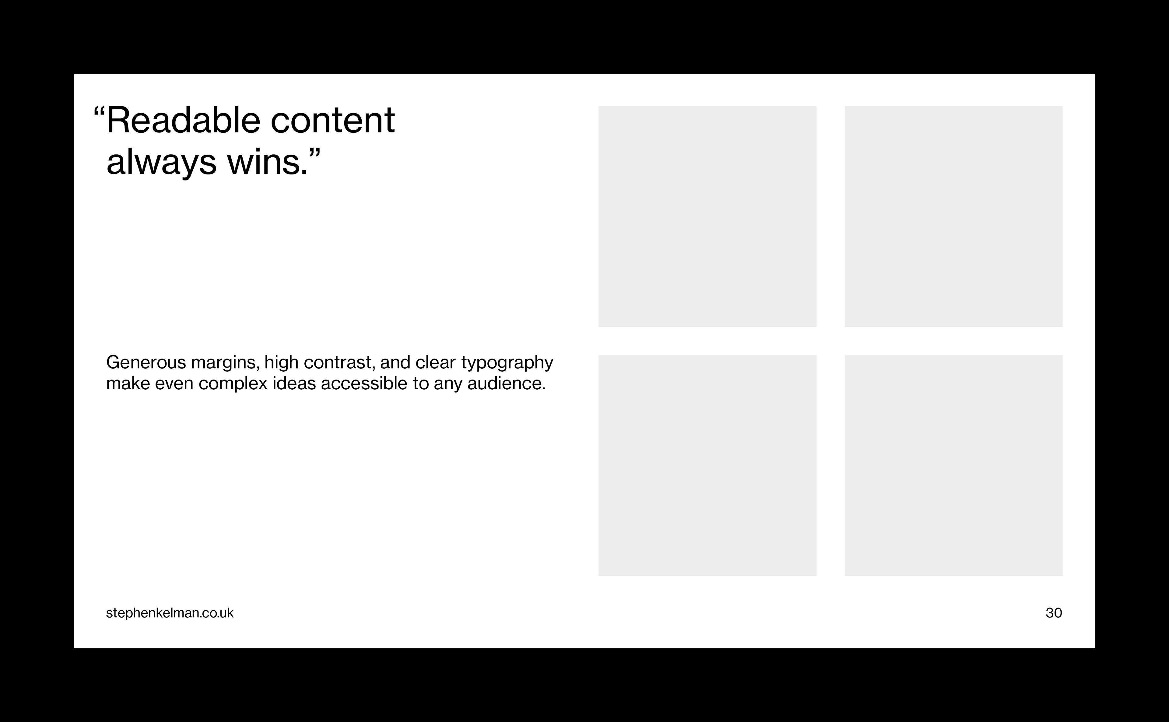 Presentation quote slide combining a featured statement with a four-image gallery