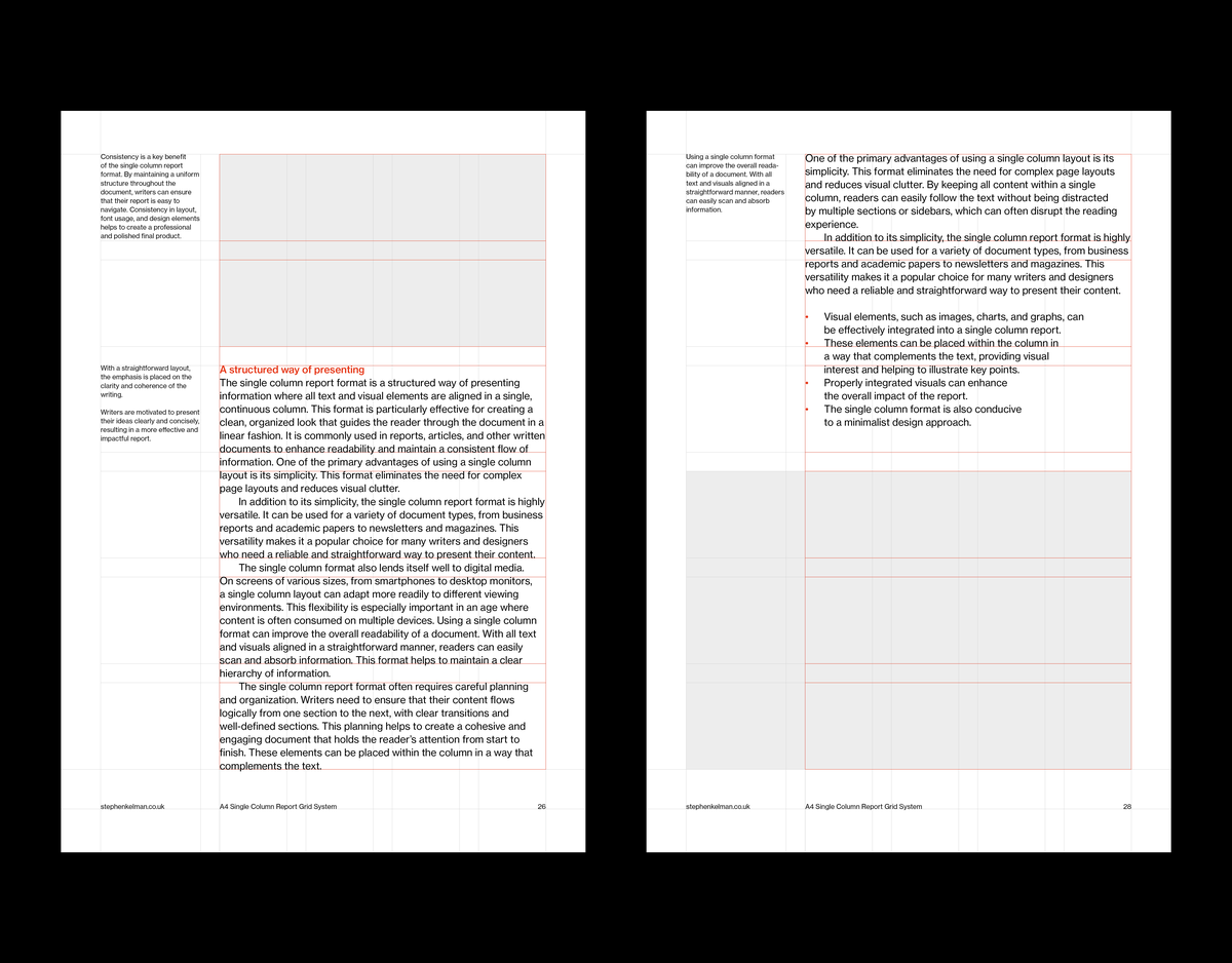 A4 Single Column Report Grid System for InDesign