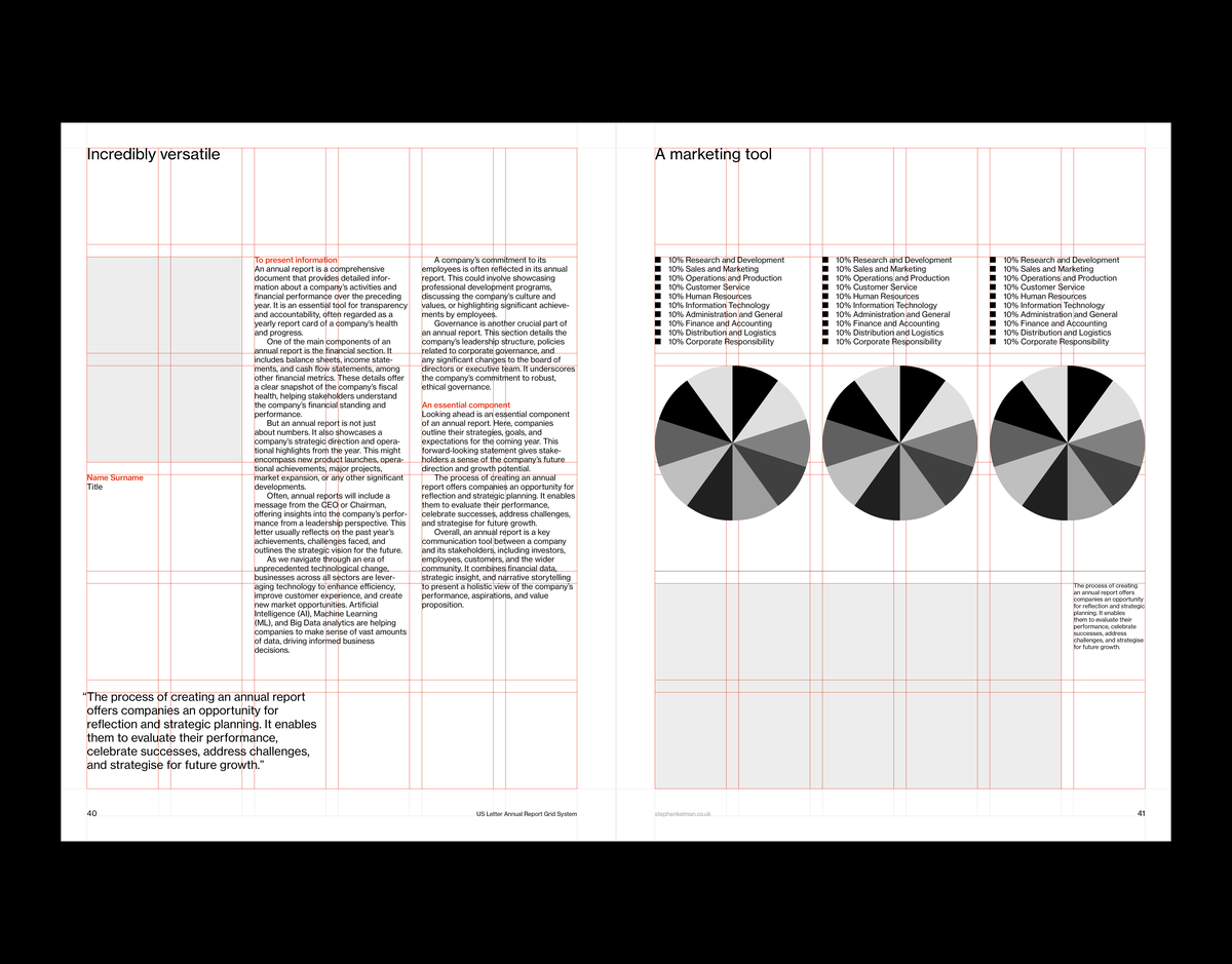 US Letter Annual Report Grid System for InDesign