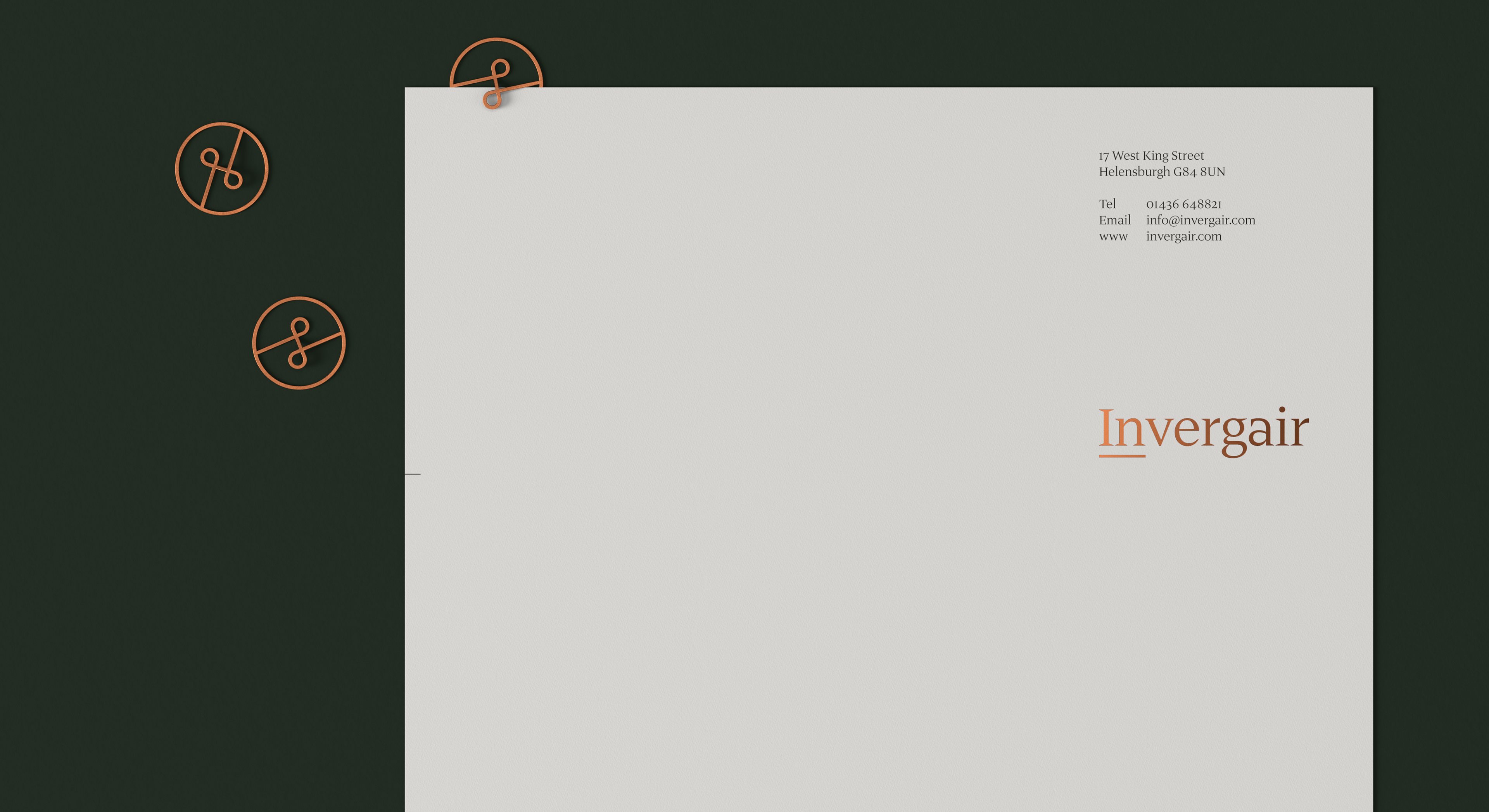 Invergair letterhead and copper paper clips