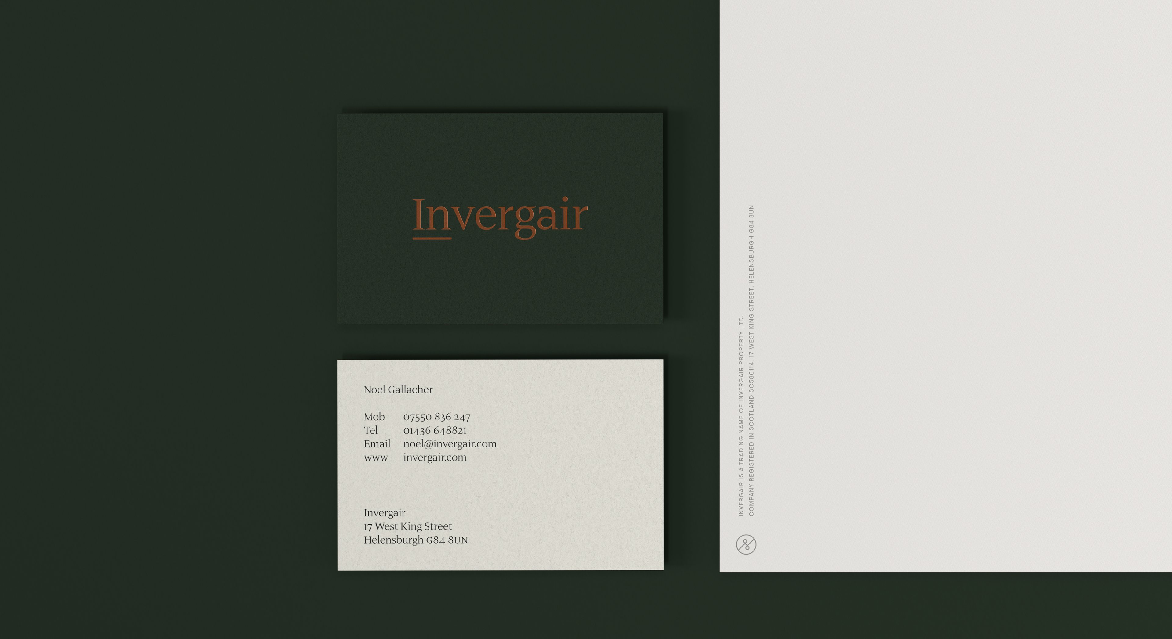 Invergair business cards and letterhead