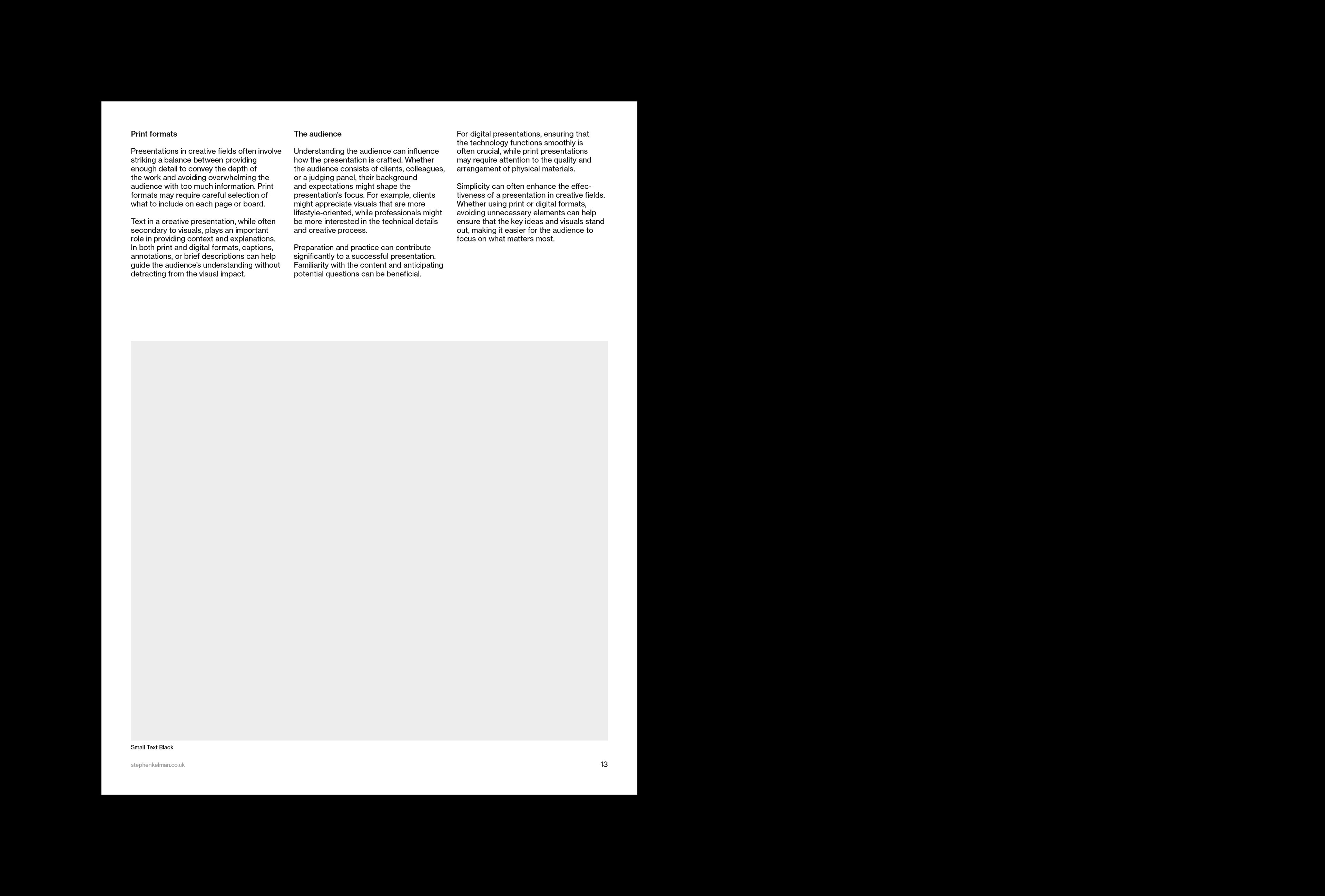 Sample page with three columns of running text above a full-width image placeholder.