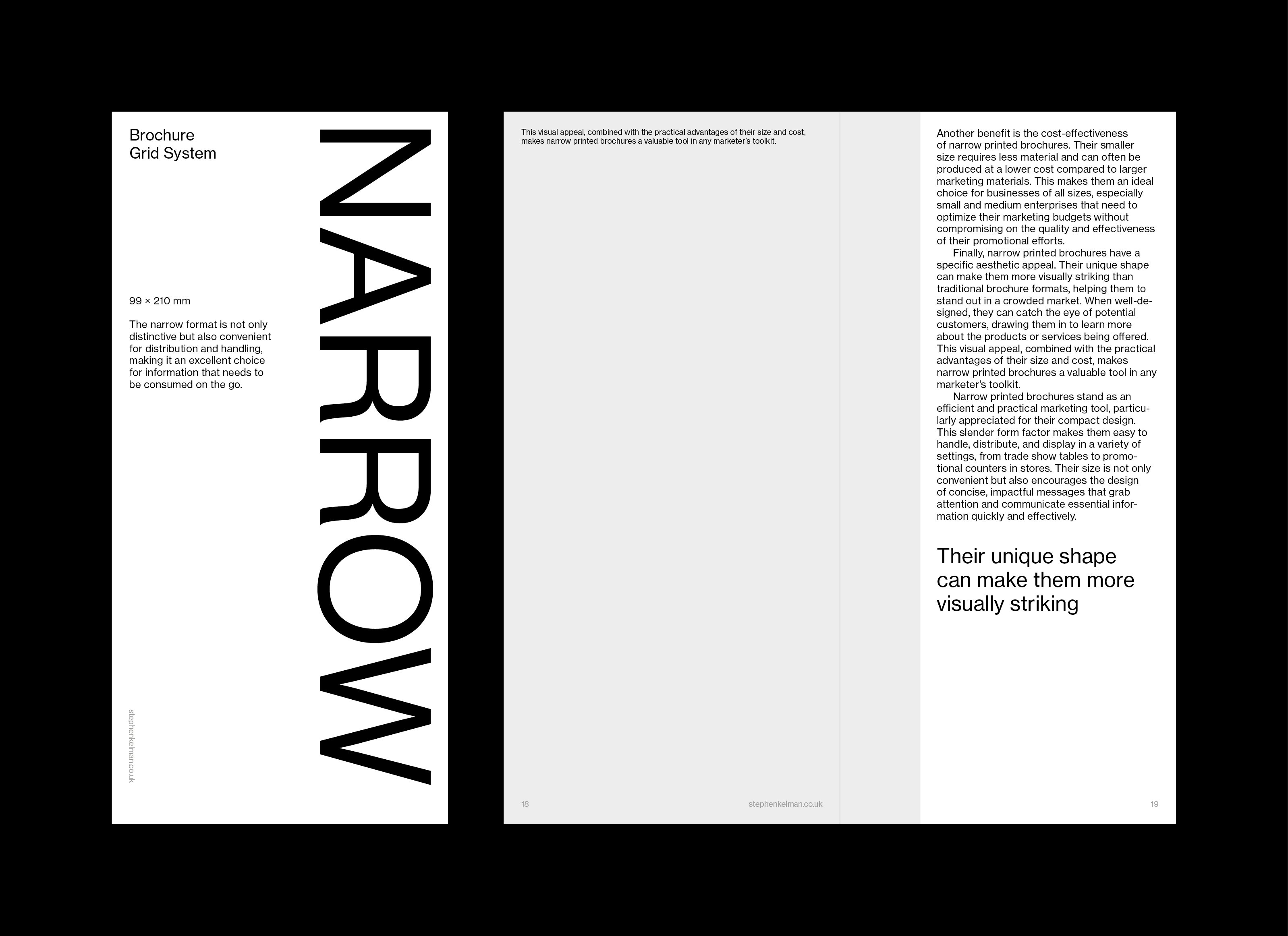 Narrow brochure cover with giant rotated titling bleeding to the trimmed edge