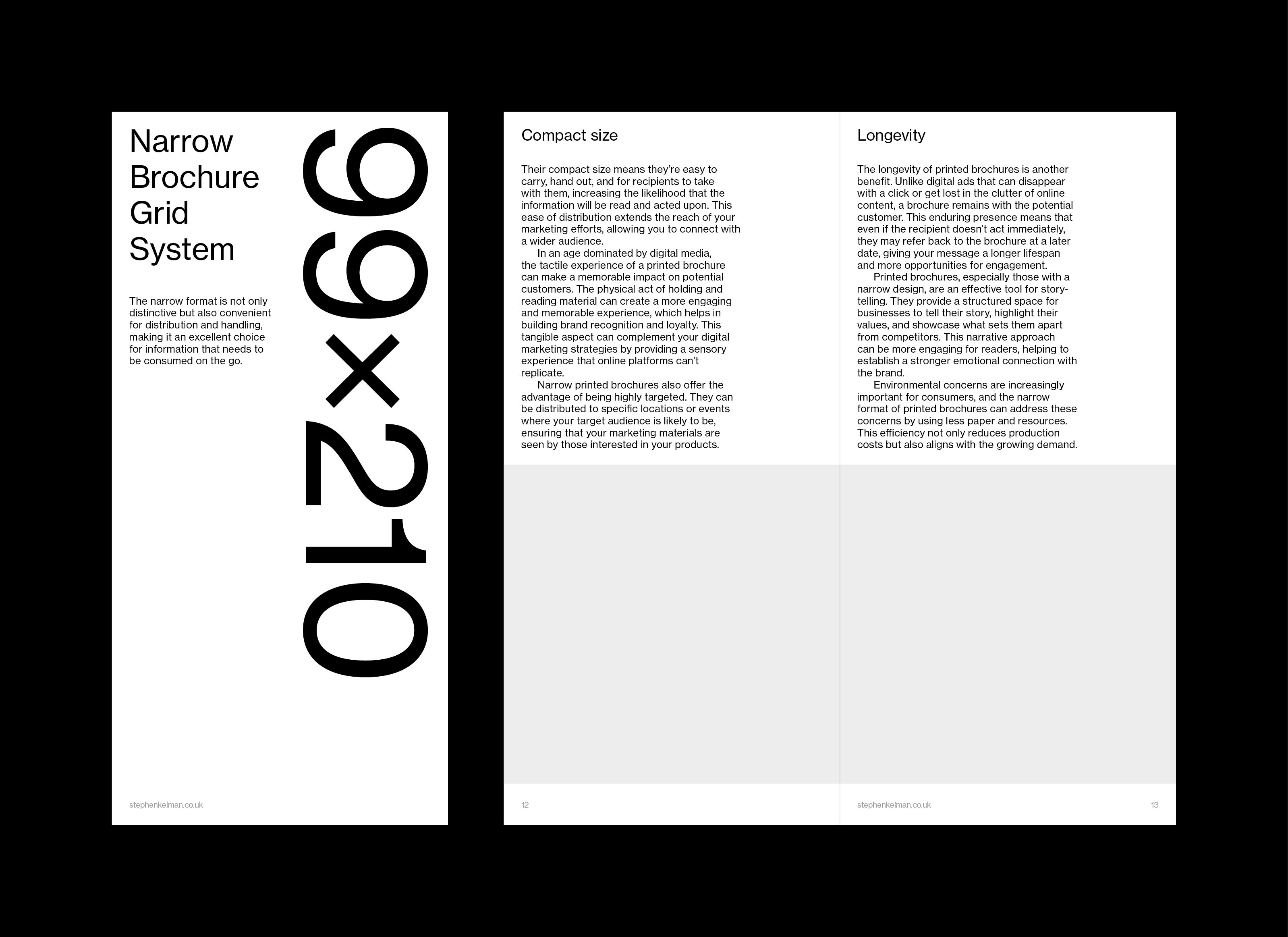Cover and spread design for a narrow format grid system template
