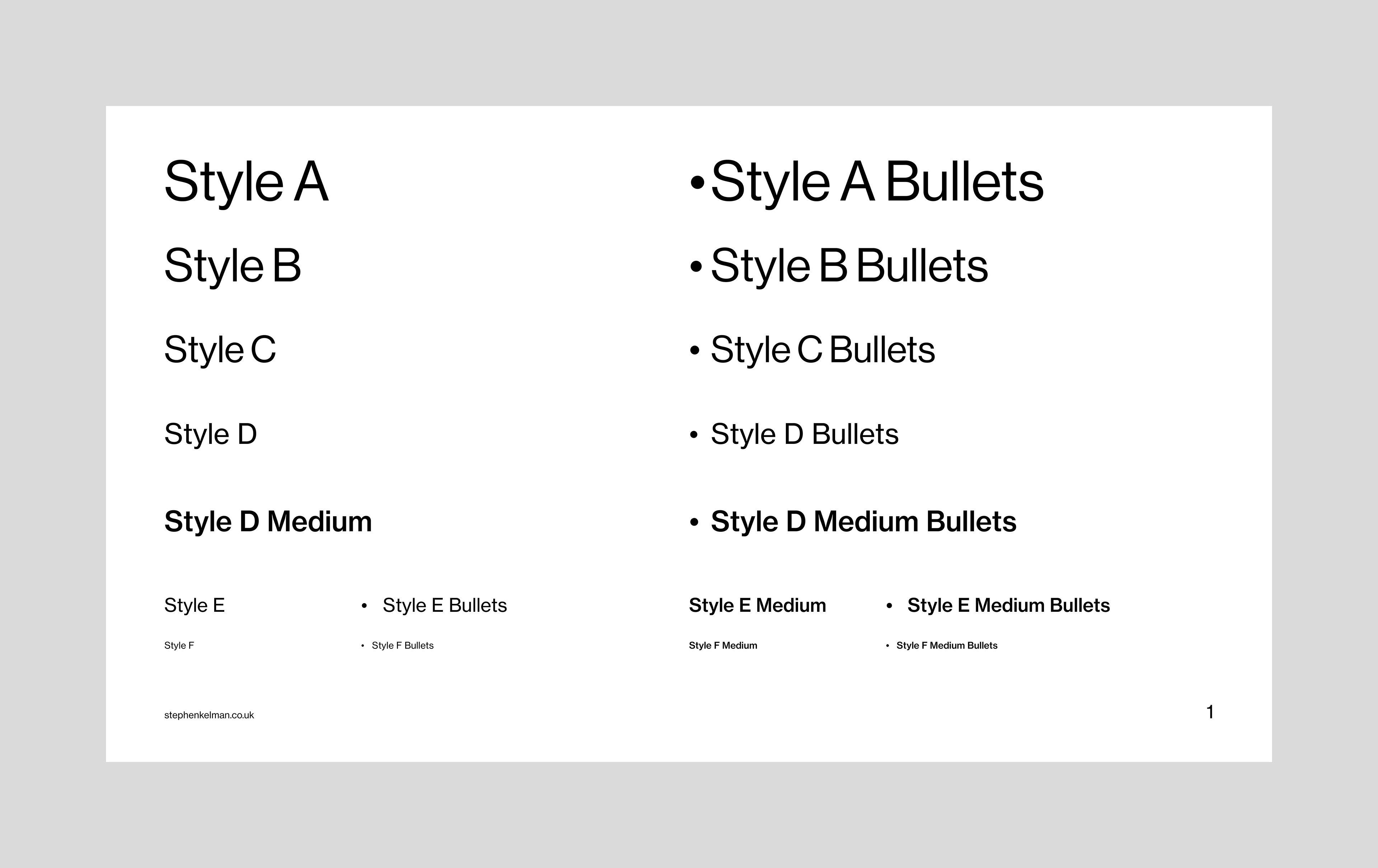 Text styles for a 16:9 digital presentation grid system and template for Adobe InDesign