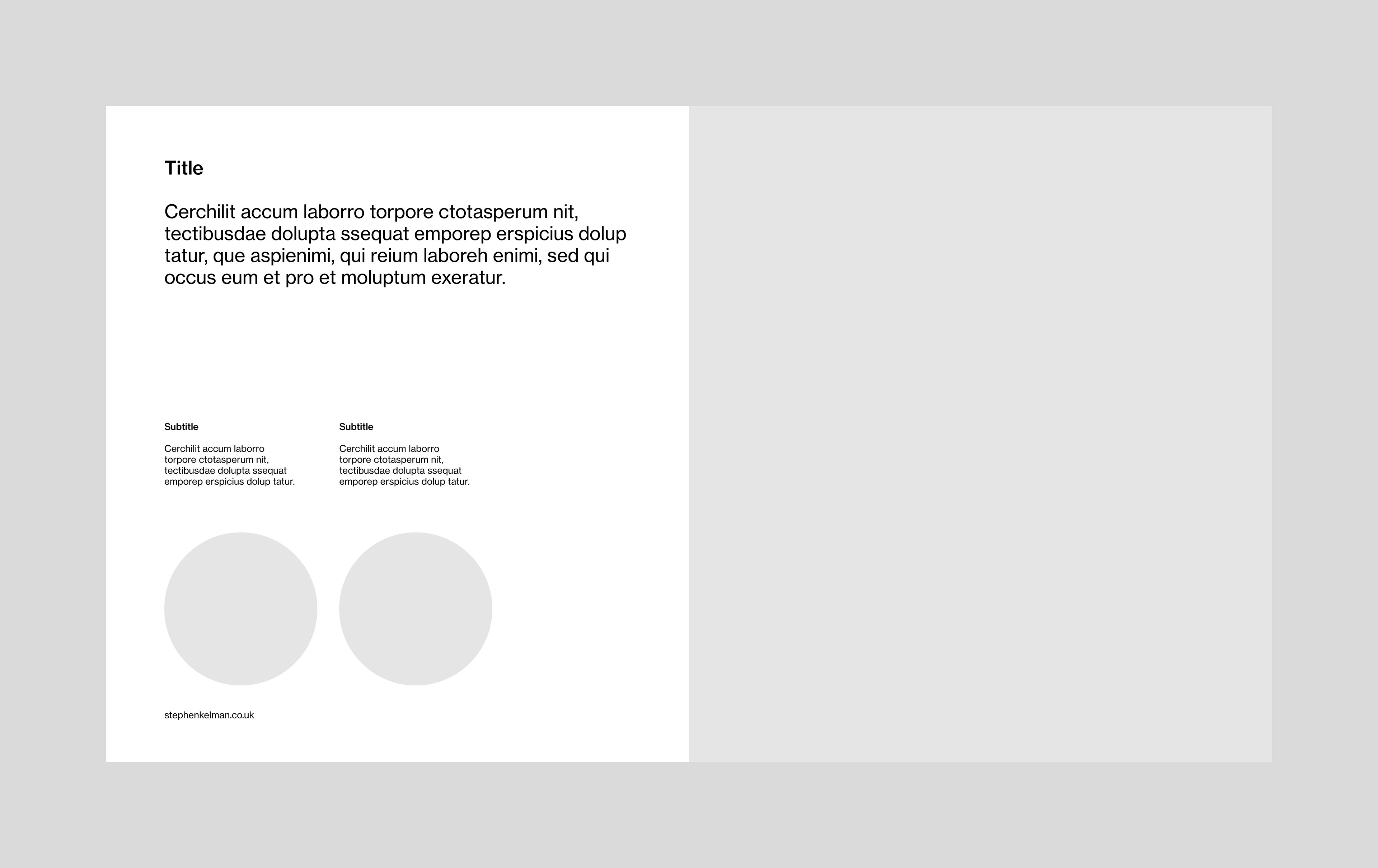 content page for a 16:9 presentation template. design features one large image, two smaller circular images and some text based content in different sizes