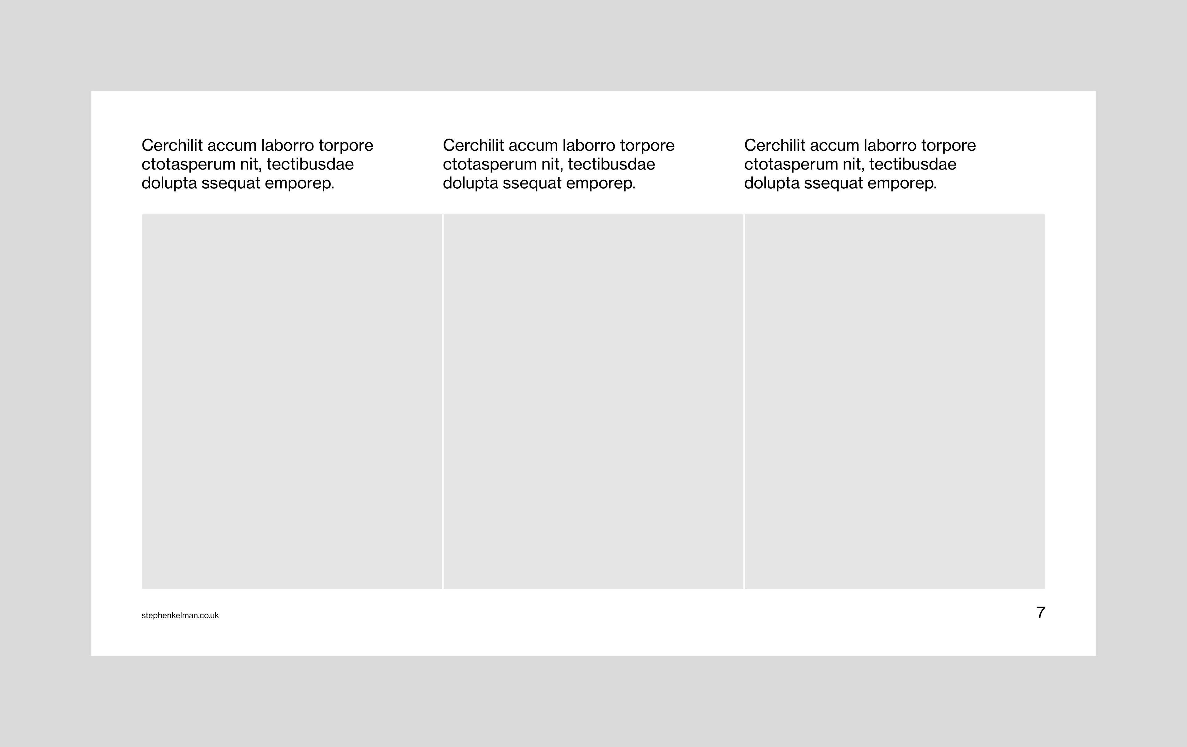 Content pages layout for a slide deck InDesign template. The layout features three columns with a paragraph of text and one large image in each column