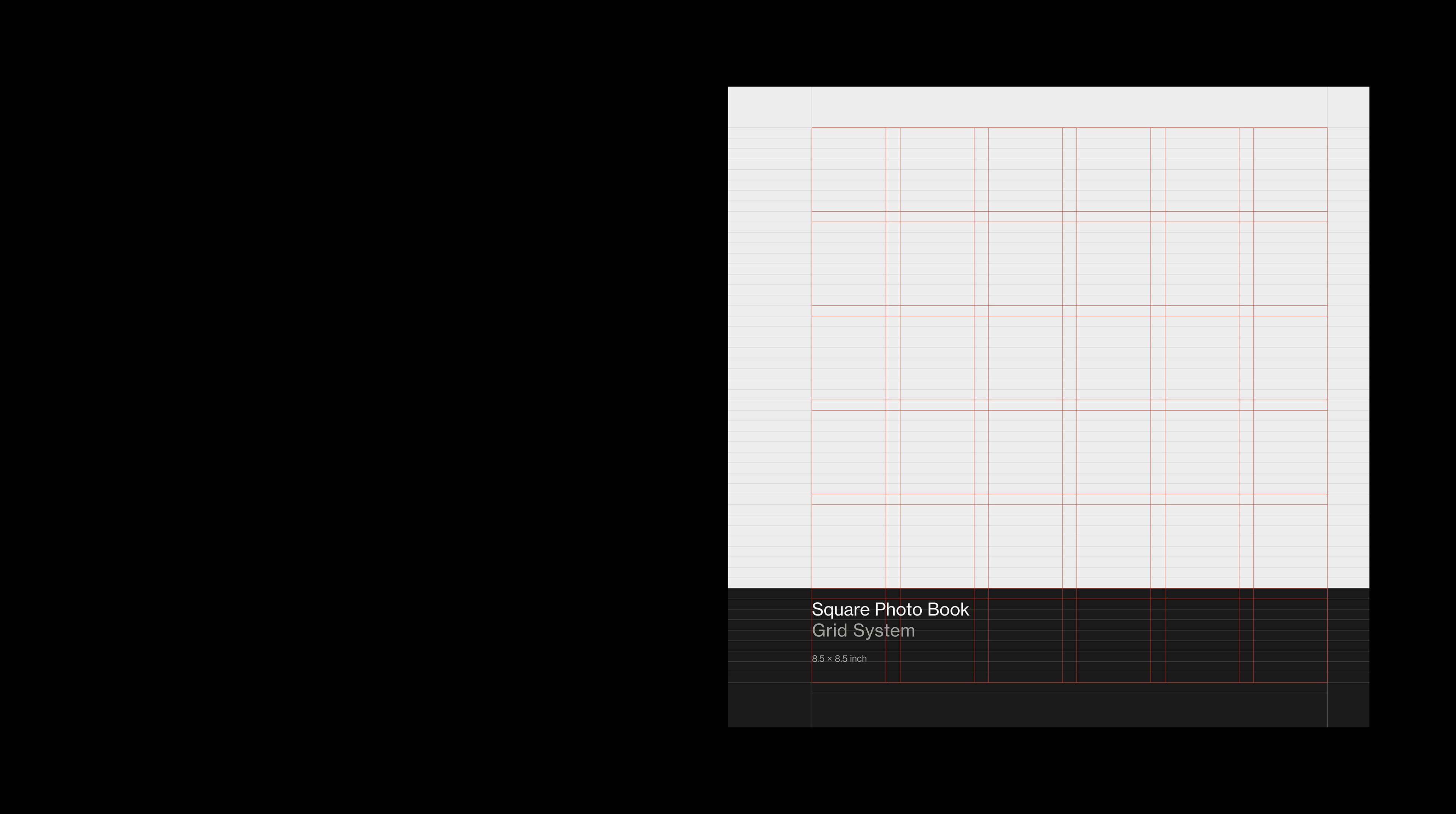 Grid system and simple layout for a square photo book template designed for Adobe InDesign