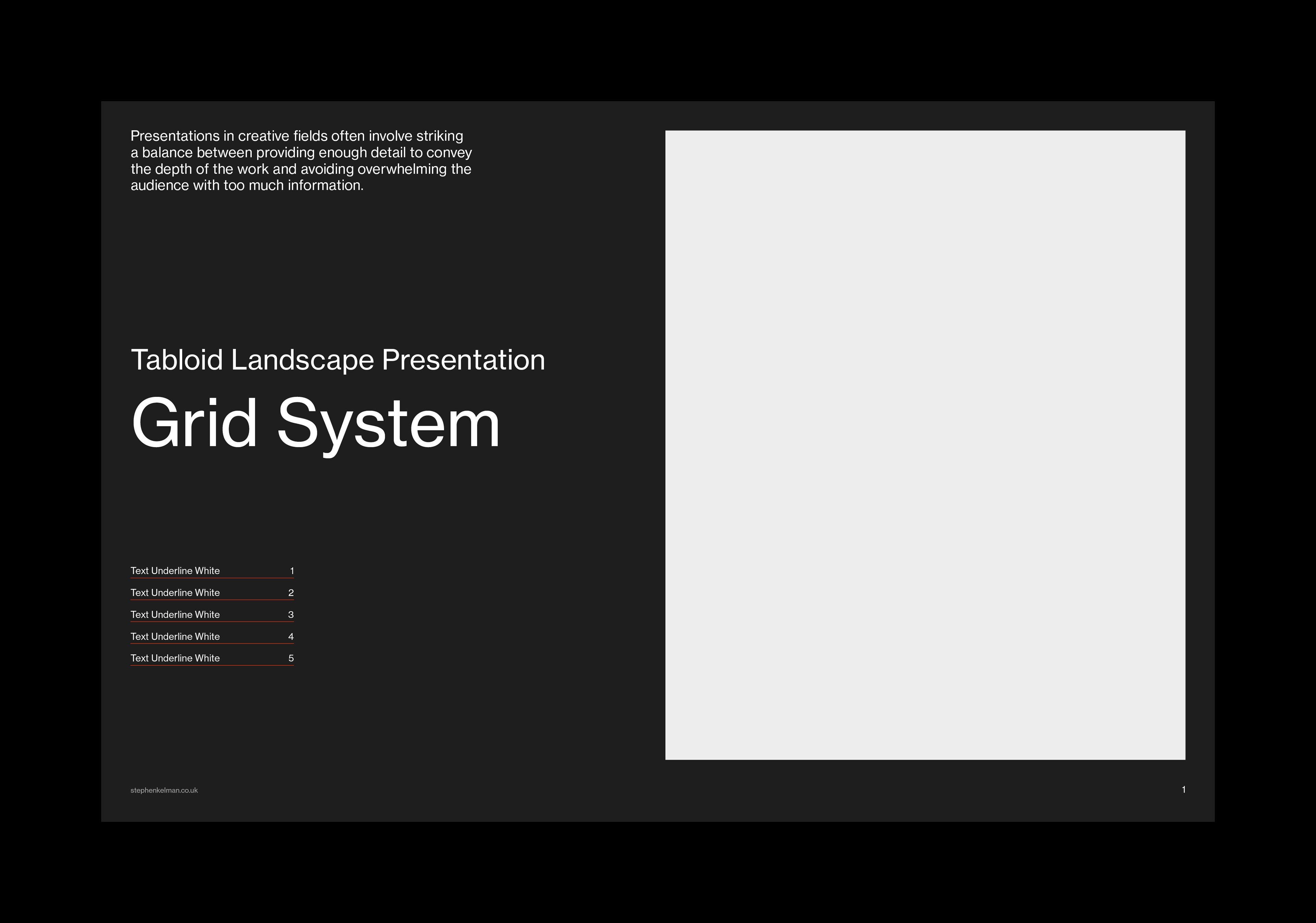 Dark version of the cover: white type and index rules on a black landscape page beside the image area.
